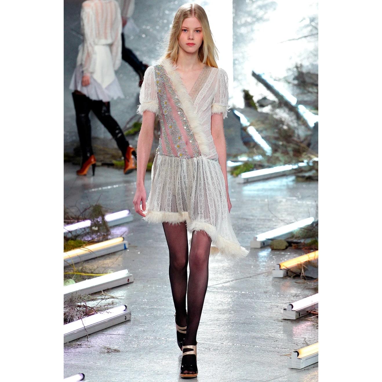 Rodarte Fall 2015 Lace Crystal Embellished Feather Trim Mini Dress For Sale 10