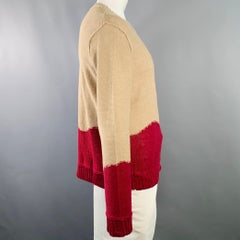 RODARTE for OPENING CEREMONY Size L Beige Red Knit Linen V-Neck Sweater