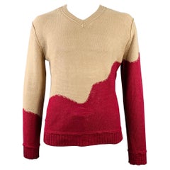 RODARTE for OPENING CEREMONY Size L Beige Red Knit Linen V-Neck Sweater RODARTE for OPENING CEREMONY Size L Beige Red Knit Linen V-Neck Sweater