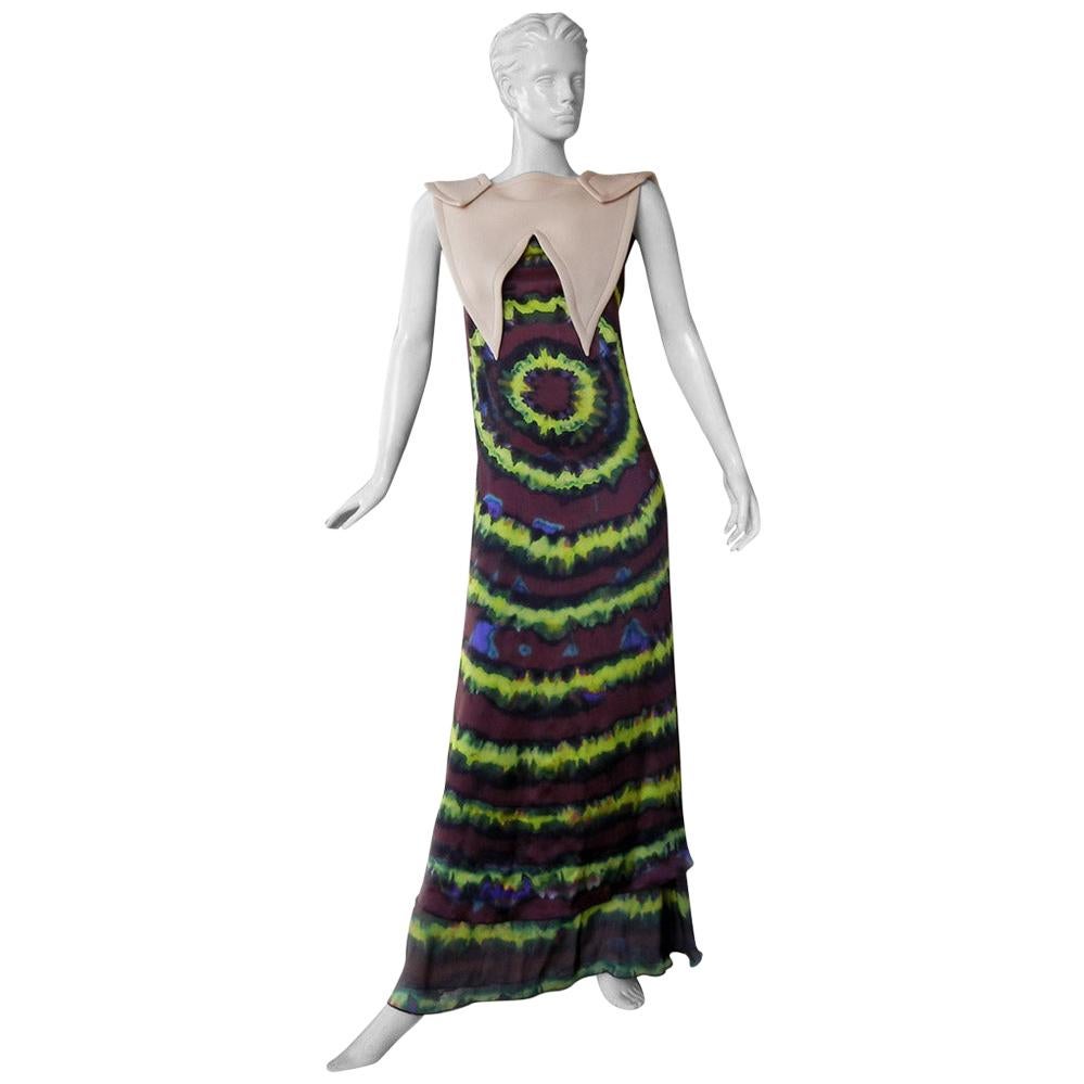 Rodarte - Robe longue tie-dye avec col en néoprène, hommage à la période des années 1960   en vente