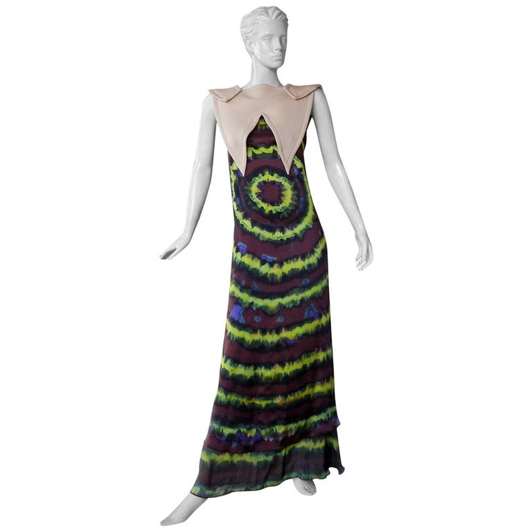 Rodarte Homage To 1960's Tie-dye Maxi Dress Neoprene Collar