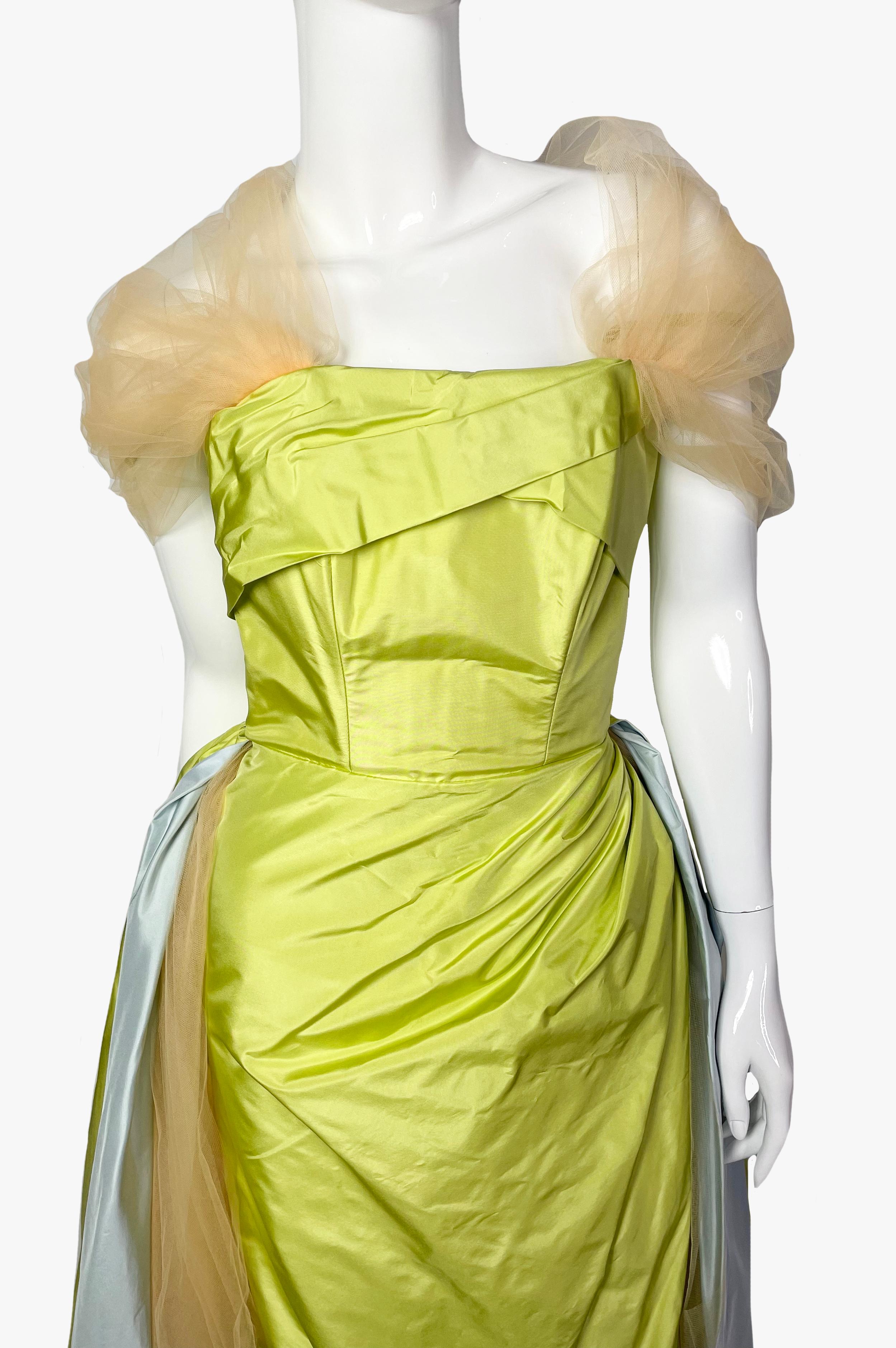 Rodarte Lime and Blue Tulle Evening Gown, 2020   In Excellent Condition In New York, NY