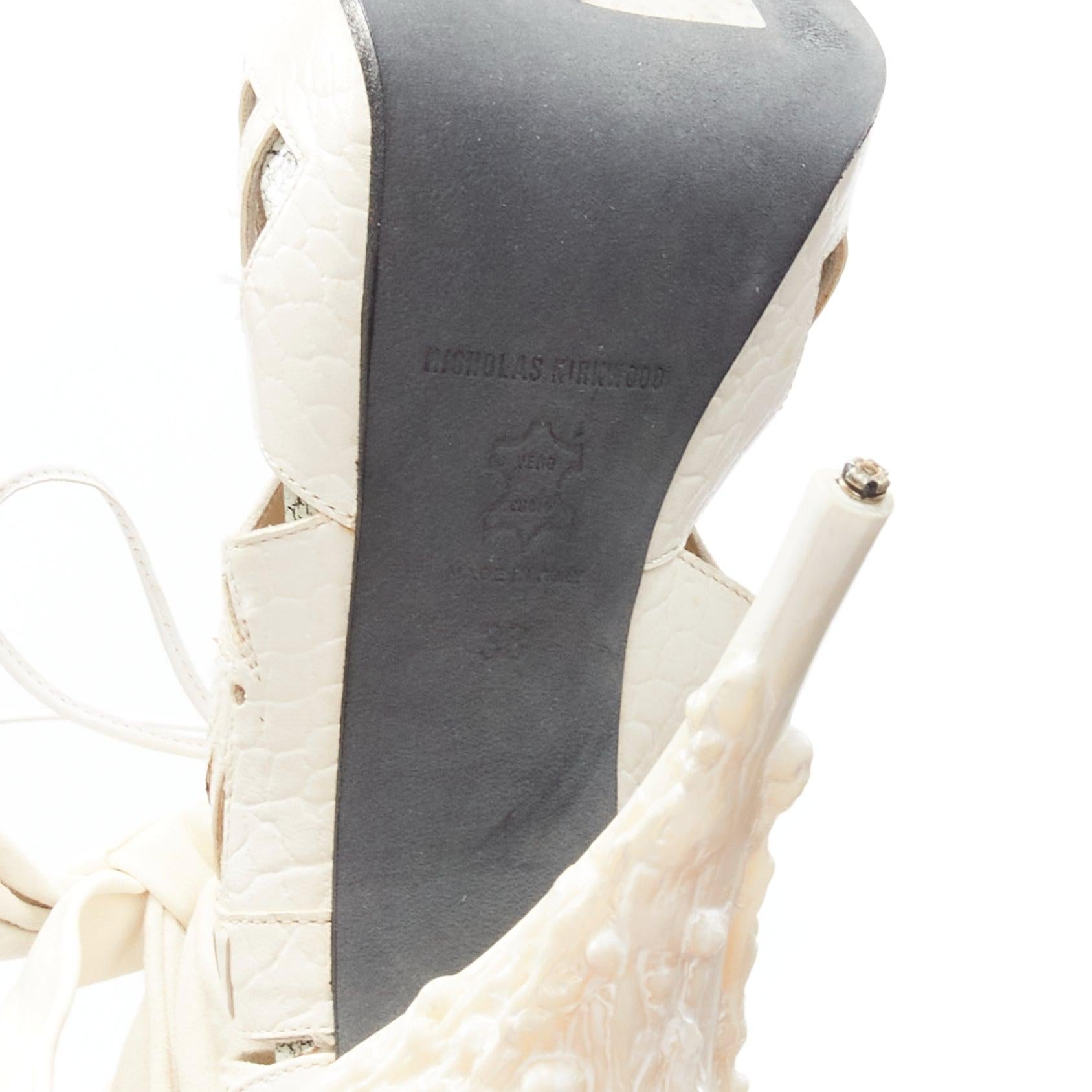 RODARTE Nicholas Kirkwood off white leather structural tie heels EU38 6