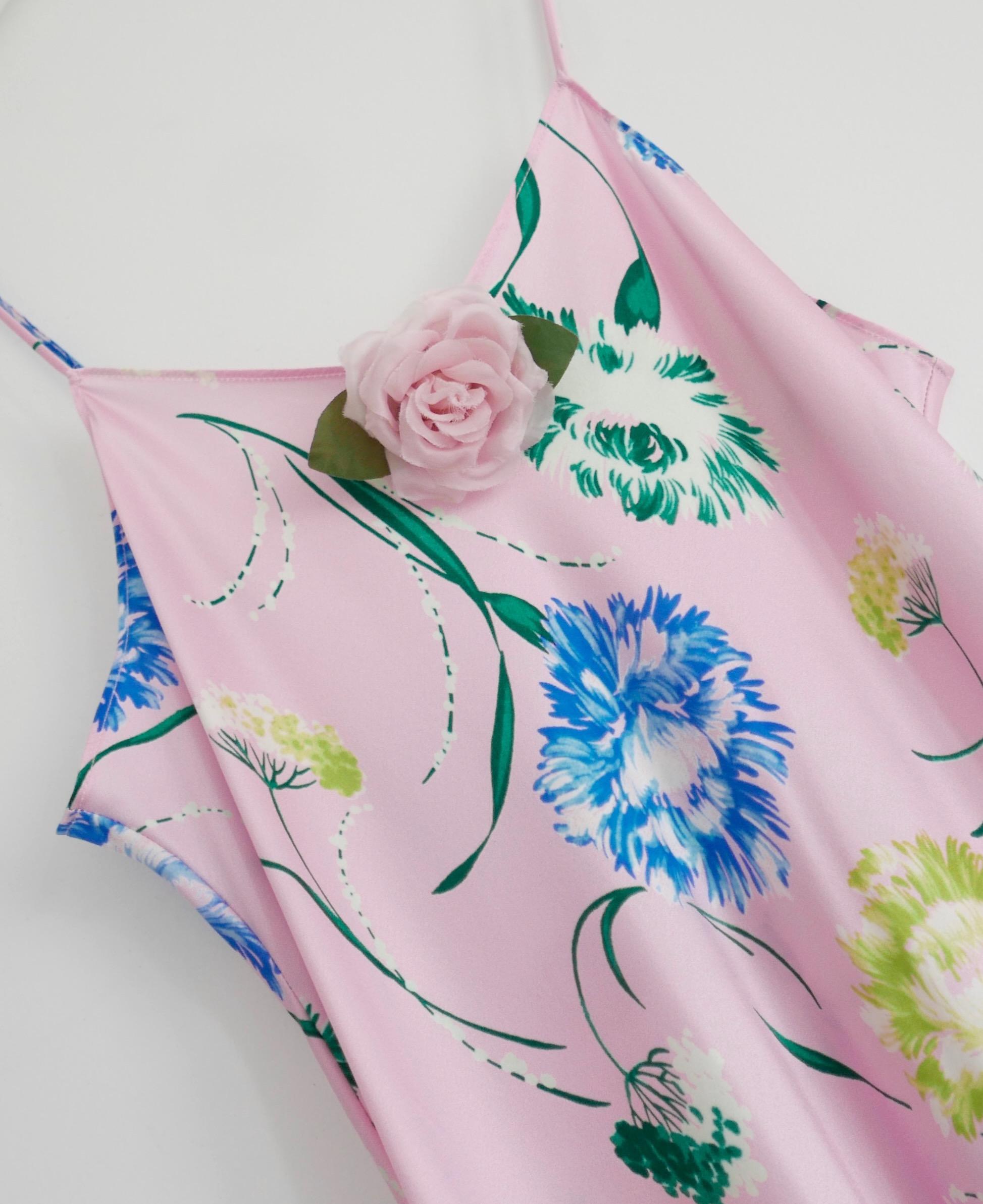 Women's Rodarte pink silk corsage embellished slip dress For Sale