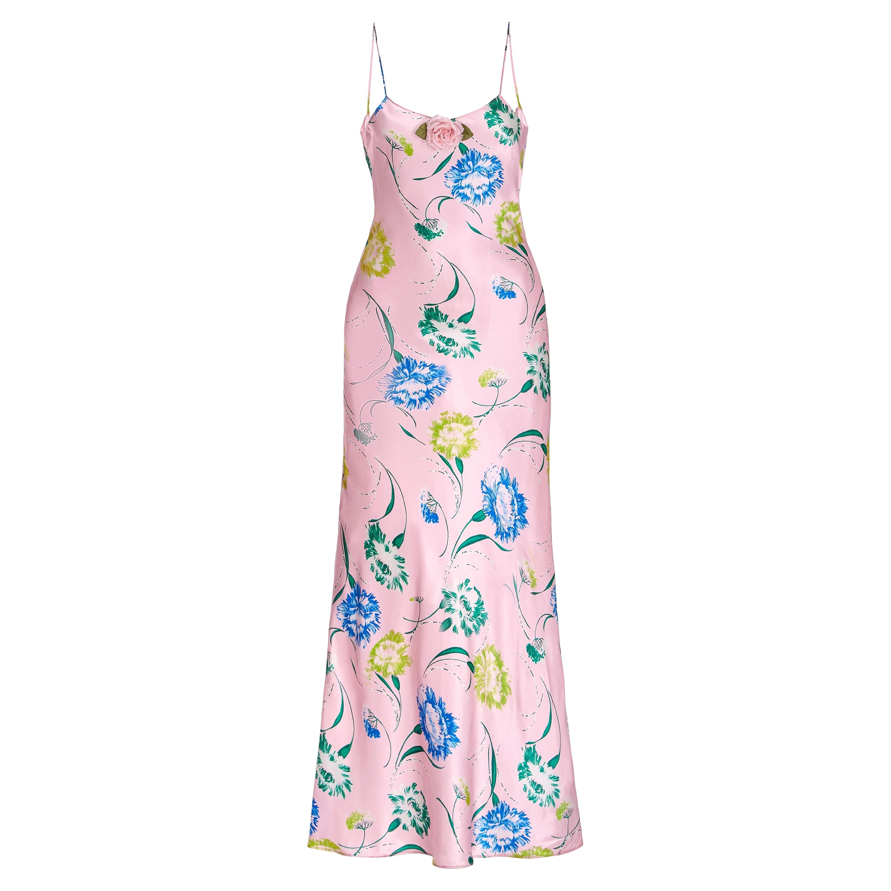 Rodarte pink silk corsage embellished slip dress For Sale