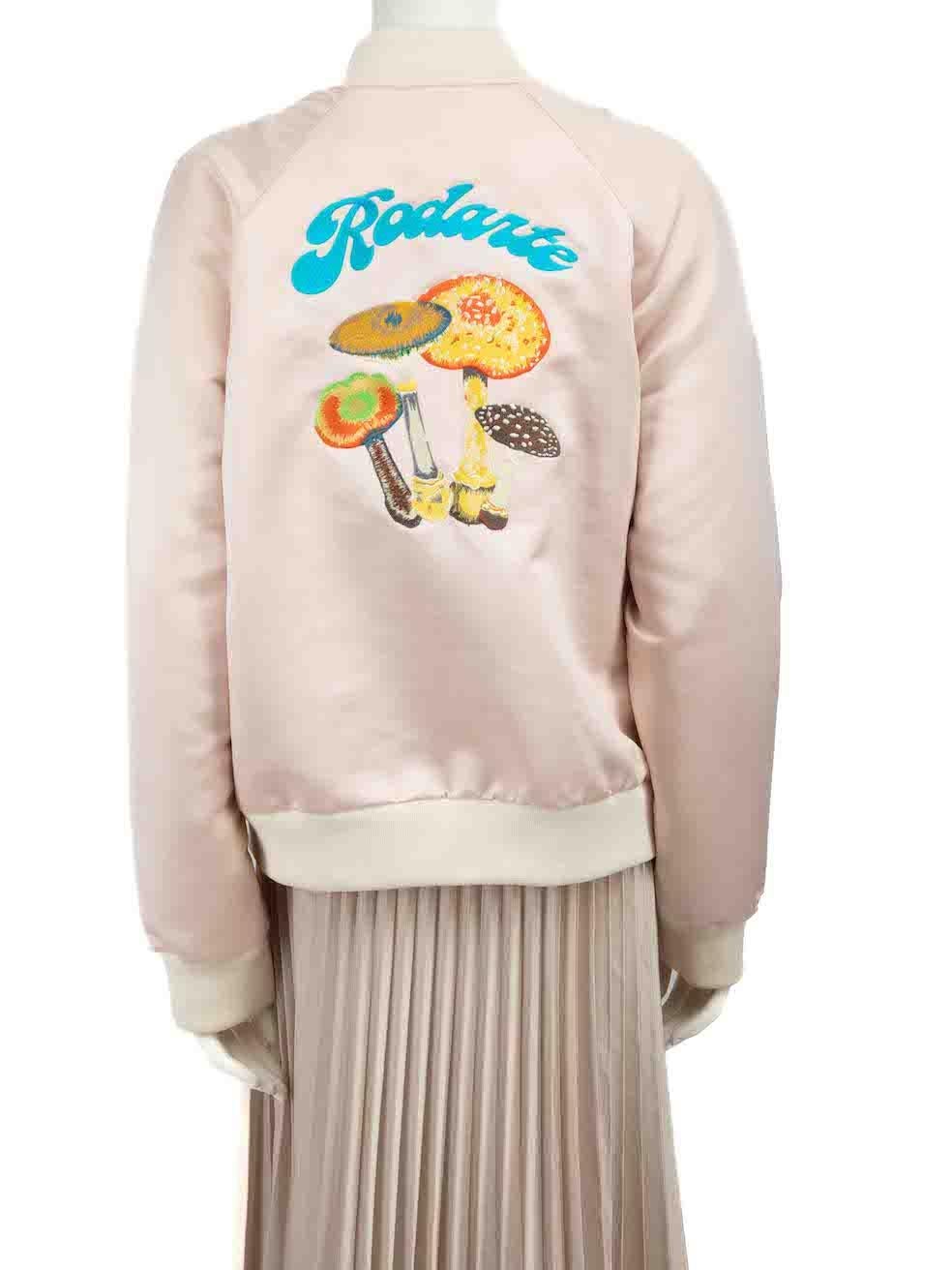 Rodarte Pink Silk Mushroom Bomber Jacket Size XL In Good Condition For Sale In London, GB
