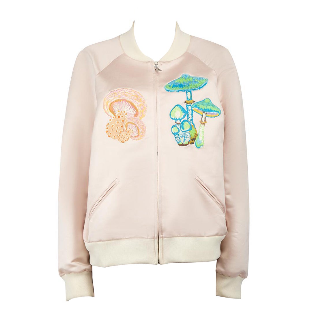 Rodarte Pink Silk Mushroom Bomber Jacket Size XL