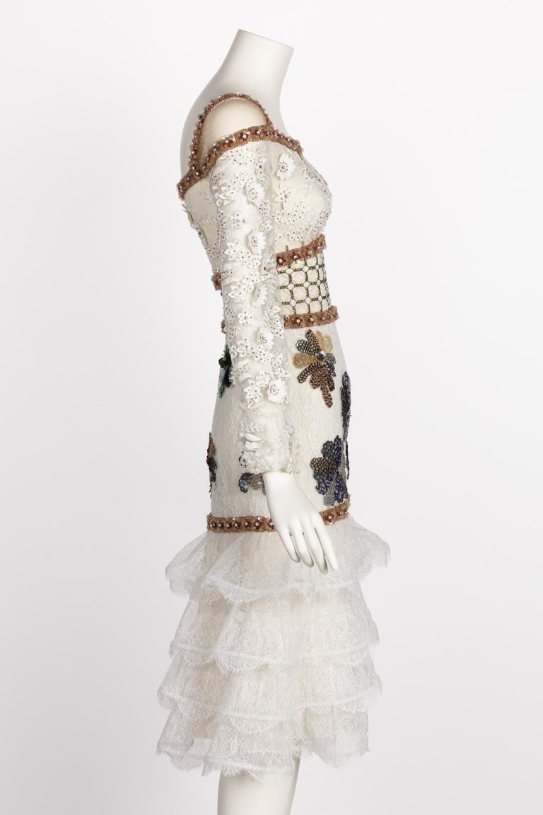 Rodarte Runway Crystal Sequin Lace Ruffle Dress FW 2016