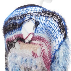 RODARTE Signature blue pink silver lurex open loose knit cardigan sweater