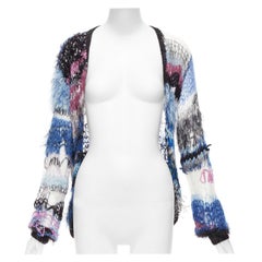 RODARTE Signature blue pink silver lurex open loose knit cardigan sweater