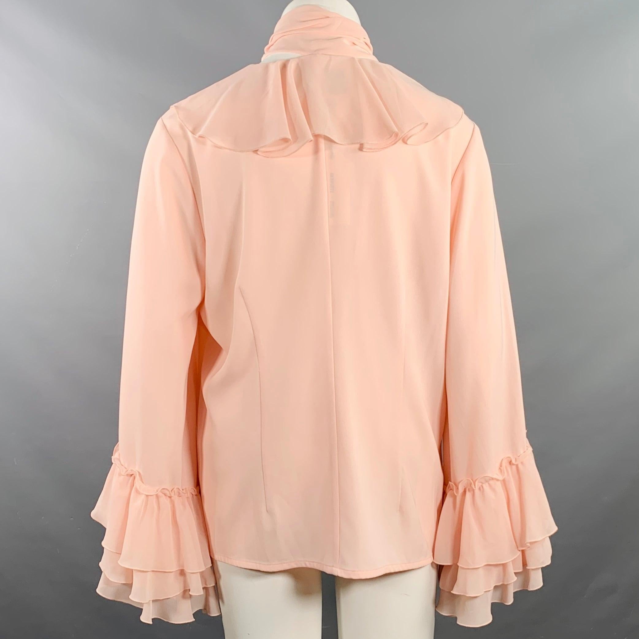 RODARTE Size 18 Pink Polyester Blend Ruffled V-Neck Blouse In Excellent Condition In San Francisco, CA