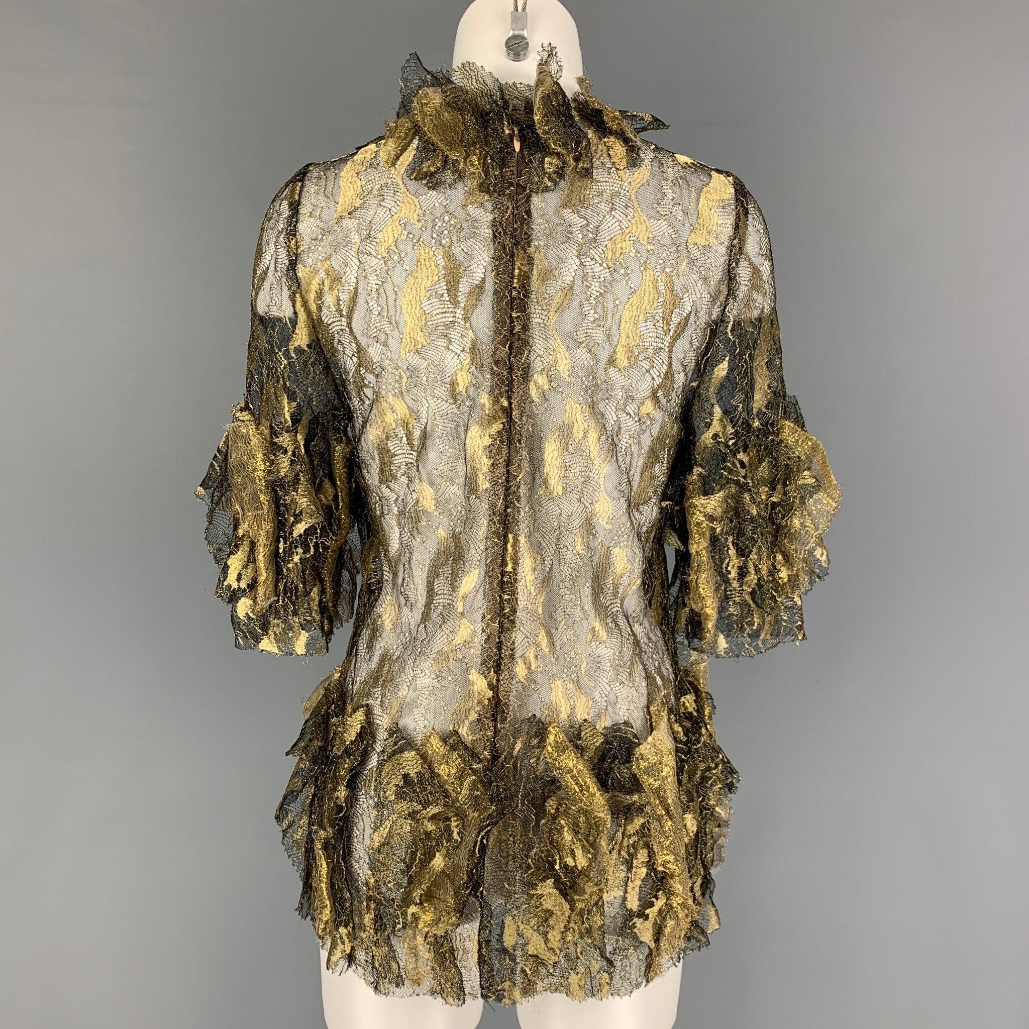RODARTE Größe 8 Gold Schwarzes Kleid mit 3/4-Ärmeln aus Polyamidenmischung im Zustand „Gut“ im Angebot in San Francisco, CA