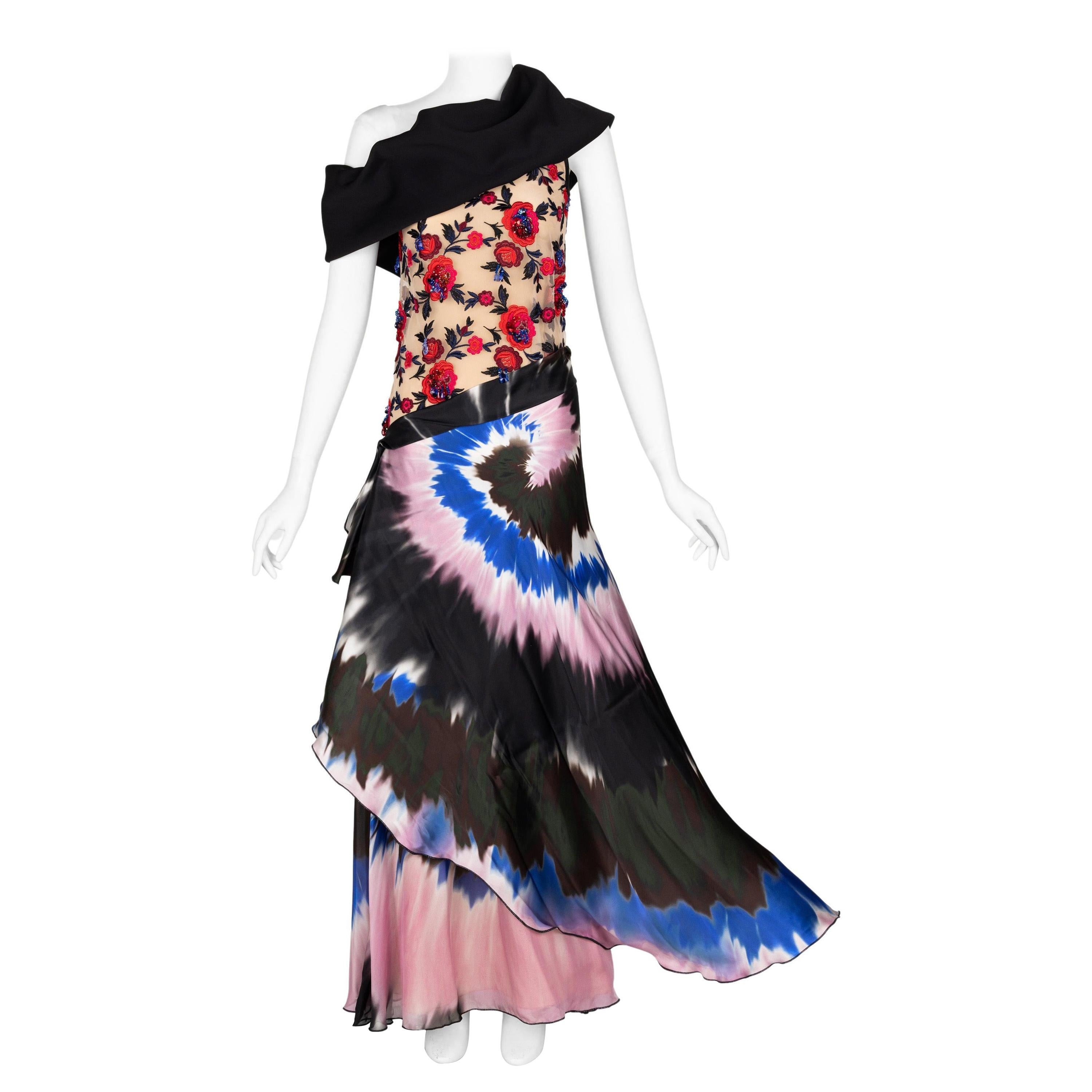 Rodarte Tie Dye Beaded Embroidered Silk Gown F/W 2013 Runway In Excellent Condition For Sale In Boca Raton, FL