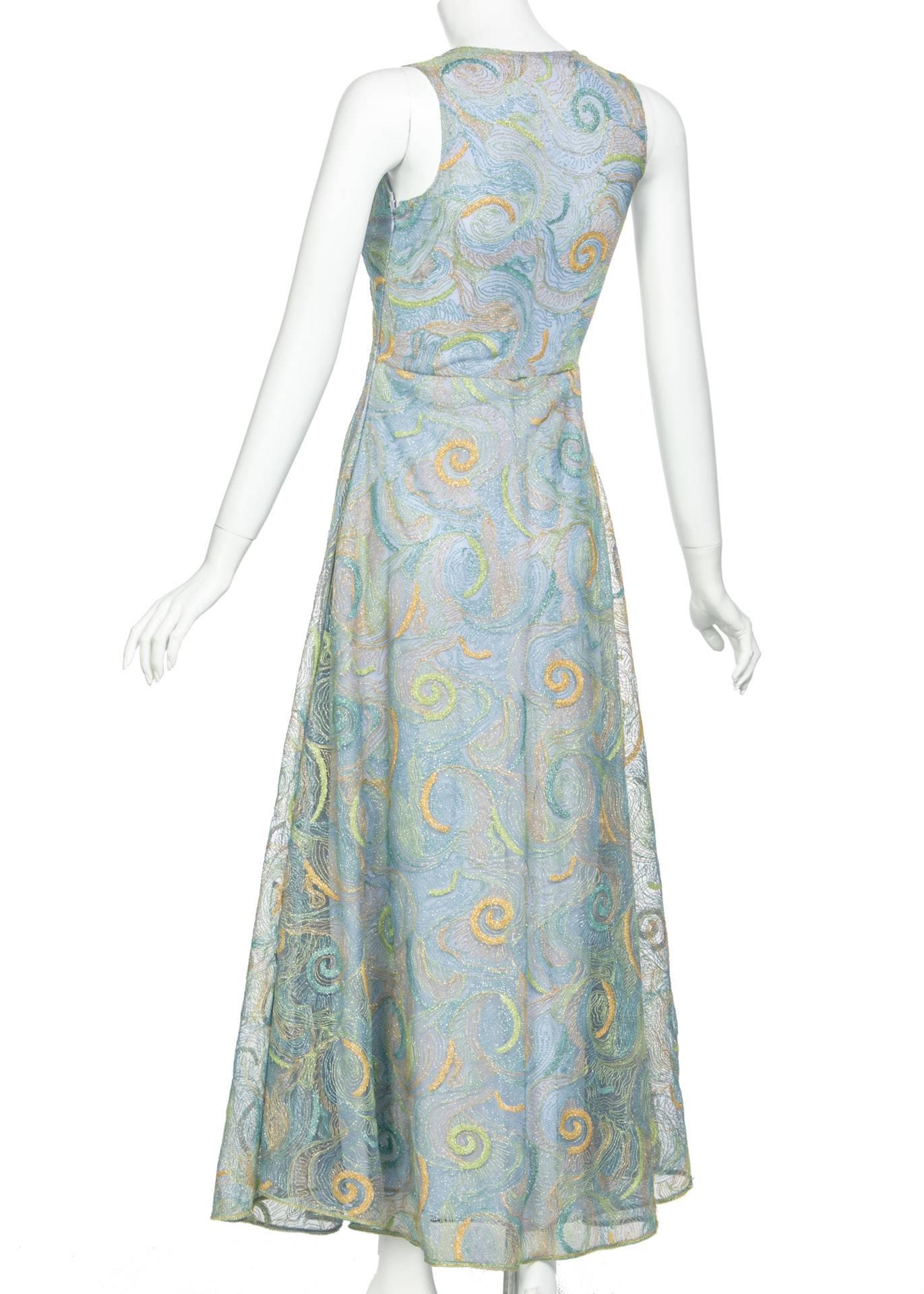 2102 Rodarte Van Gogh Multicolored Metallic Embroidered Tulle Dress In Excellent Condition In Boca Raton, FL