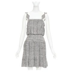 RODARTE Vintage grey Trompe loeil Herringbone silk pleated mini dress US4 S