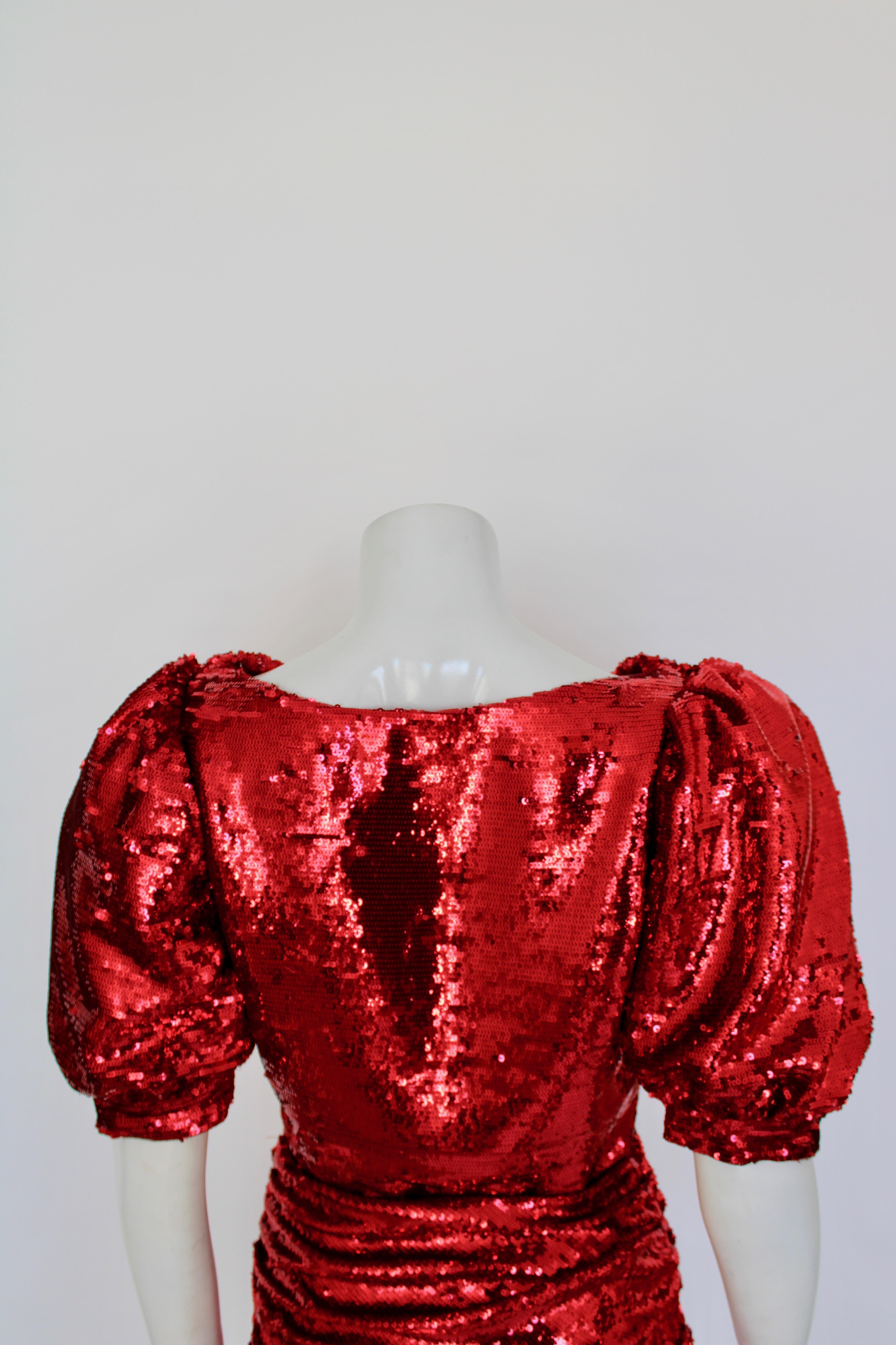 Red Rodarte Wrap-Effect Ruched Sequined Dress For Sale