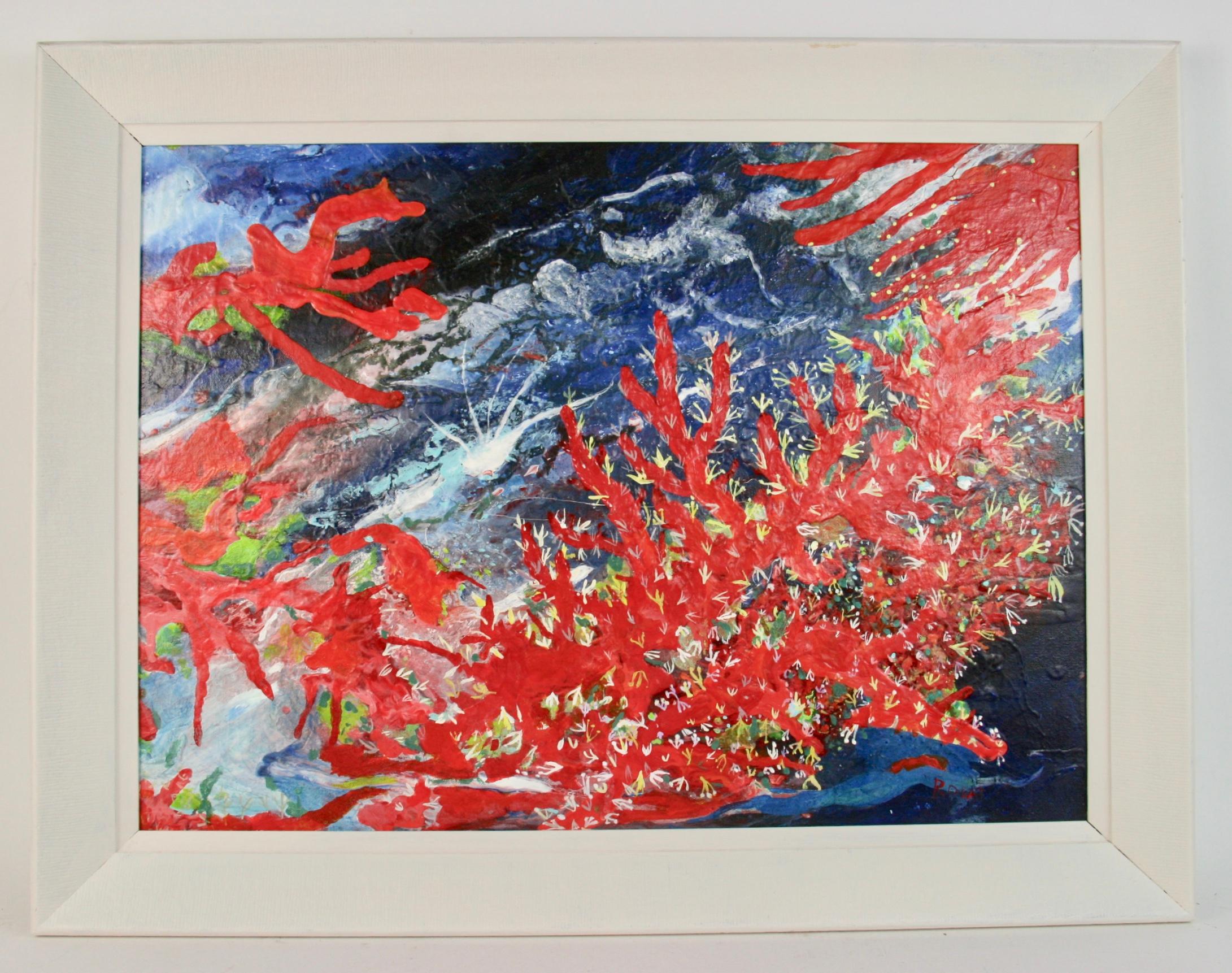 Rote Koralle im tiefblauen Meer – Painting von Rodat