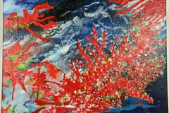 Red Coral in the Deep Blue Sea, Oil on Artist Board, Framed, 1970s