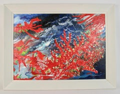 Red Coral in the Deep Blue Sea, Oil on Artist Board, Framed, 1970s