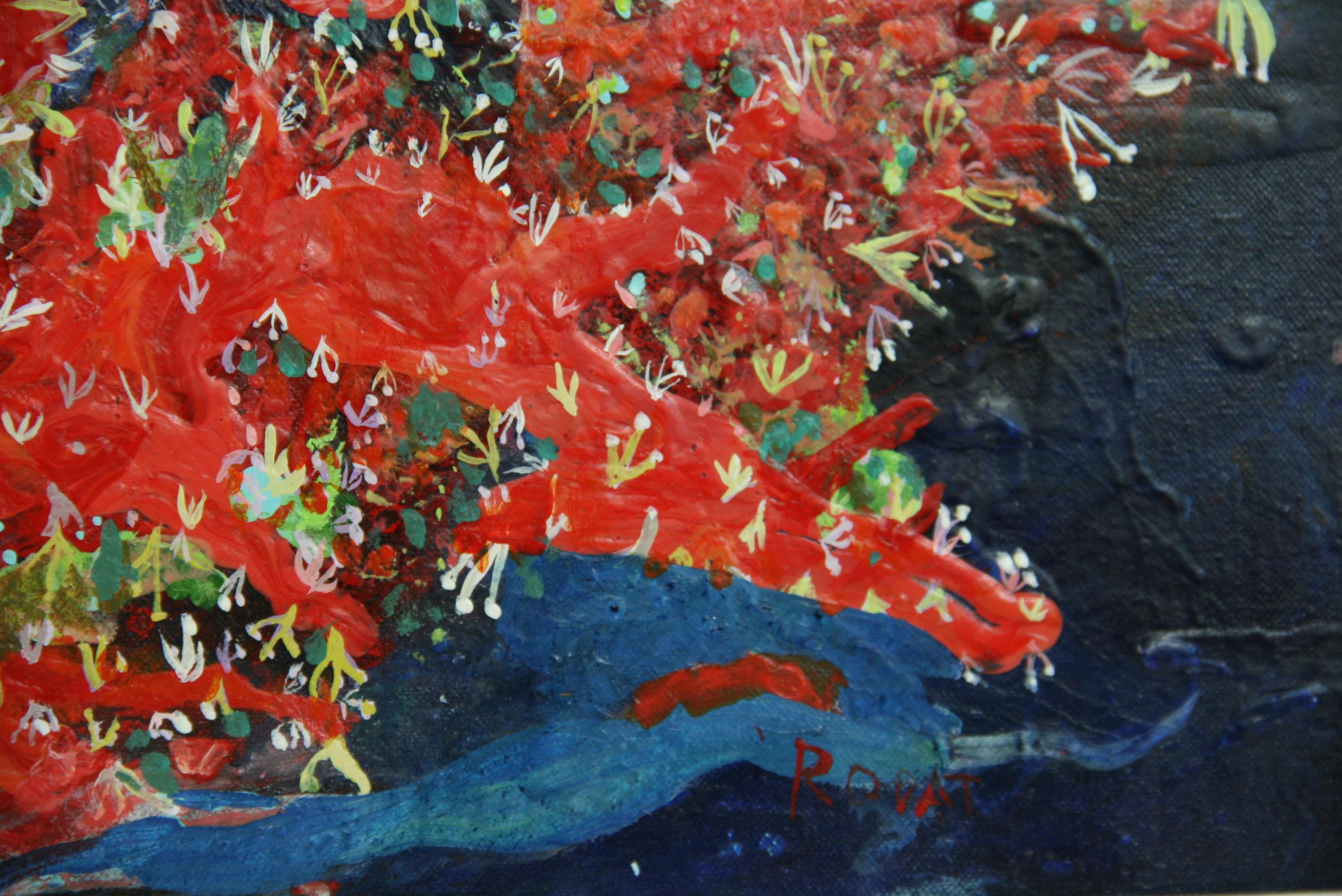 4087 Rote Korallenlandschaft im Meer.
  Acryl auf Malerkarton
In einem handbemalten Vintage-Holzrahmen
Unterschrift Rodat