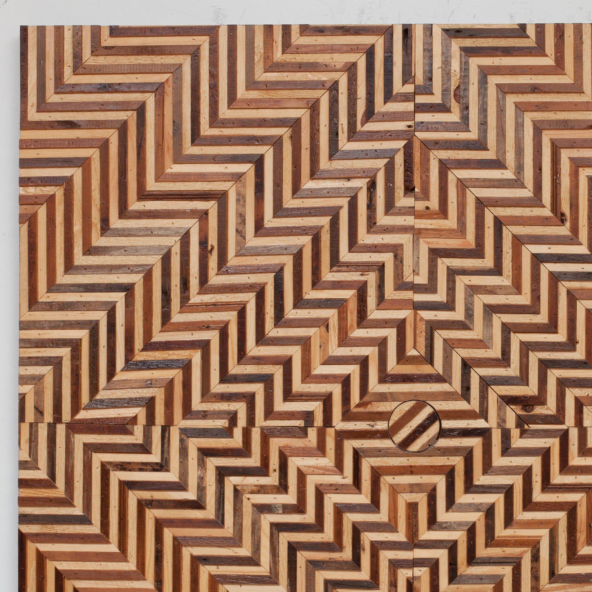 Op Art Series II
Reclaimed wood and pigment on panel, 45 in. x 45.5 in.

Wildeman's work hangs on the walls of the Rockefeller family private offices, and is sought after by private collectors and commercial venues internationally. 
Wildeman is the