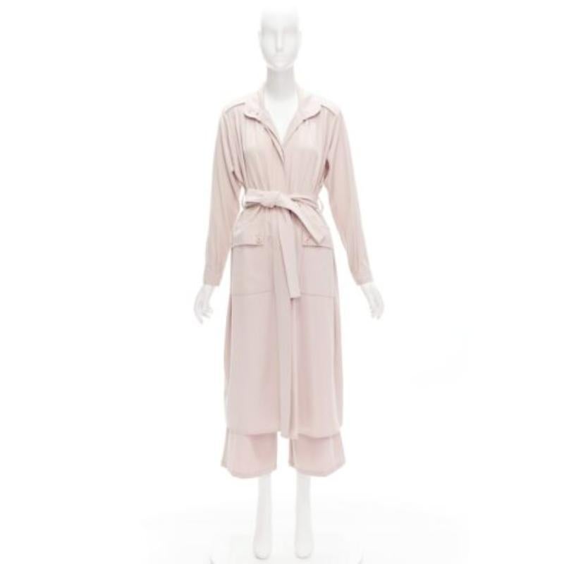 RODEBJER Odessa dusty pink belted long line robe jacket wide pants set XS 7