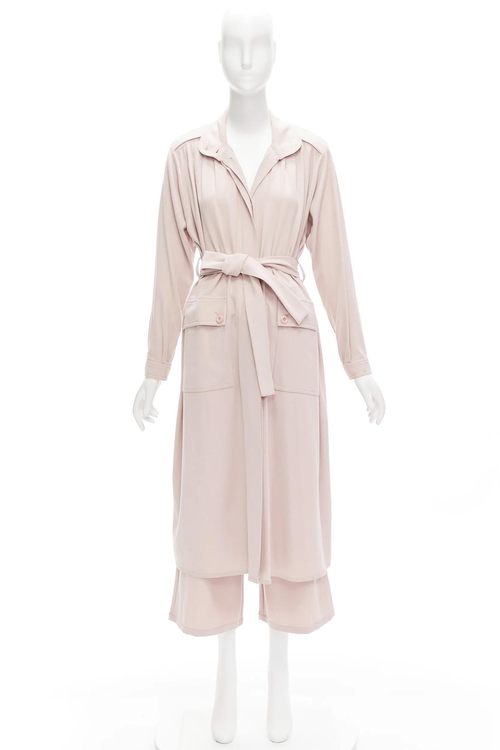RODEBJER Odessa dusty pink belted long line robe jacket wide pants set XS For Sale 8