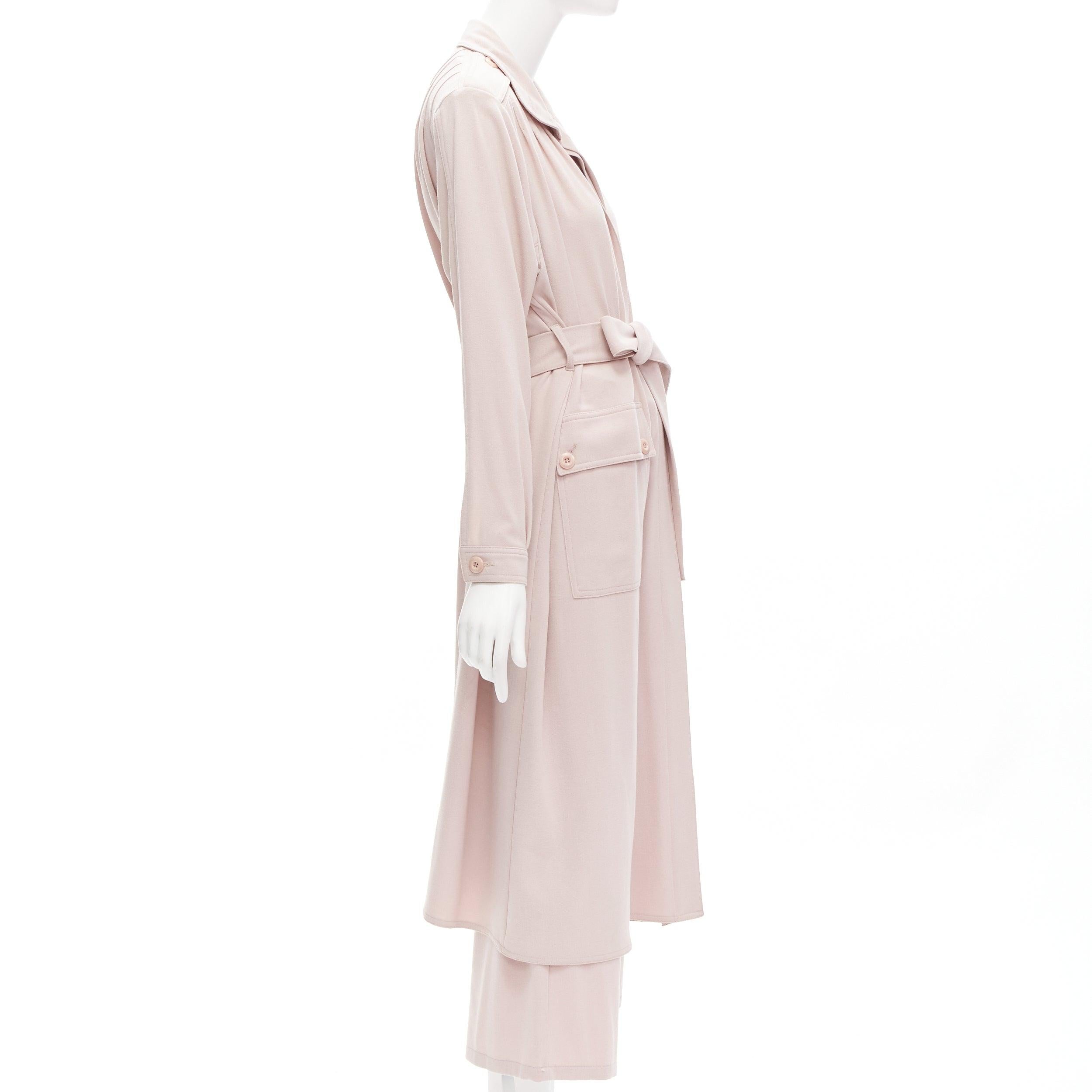 RODEBJER Odessa dusty pink belted long line robe jacket wide pants set XS In Good Condition For Sale In Hong Kong, NT