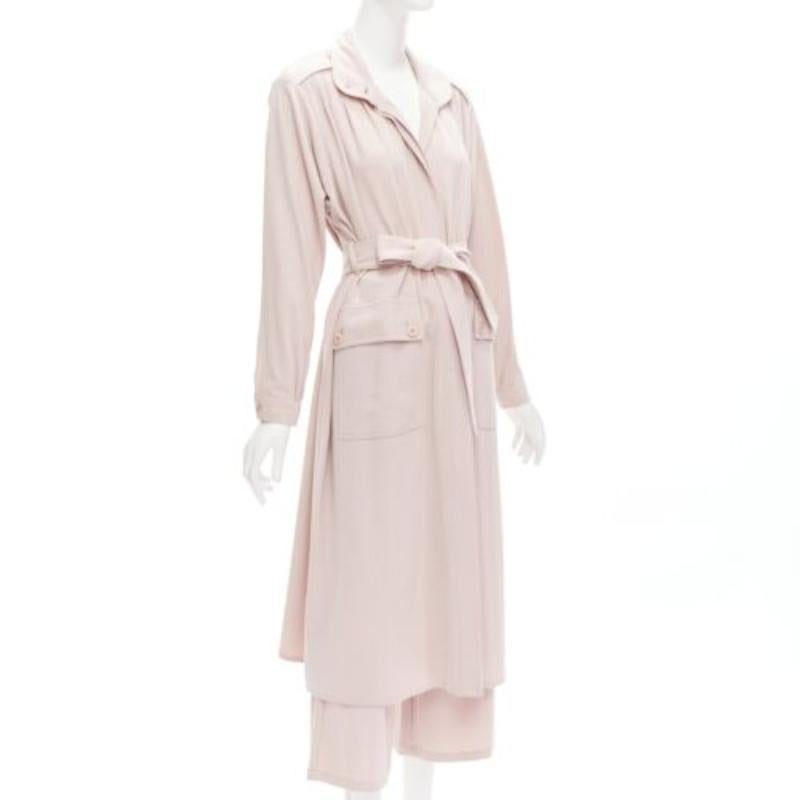 RODEBJER Odessa dusty pink belted long line robe jacket wide pants set XS In Good Condition In Hong Kong, NT