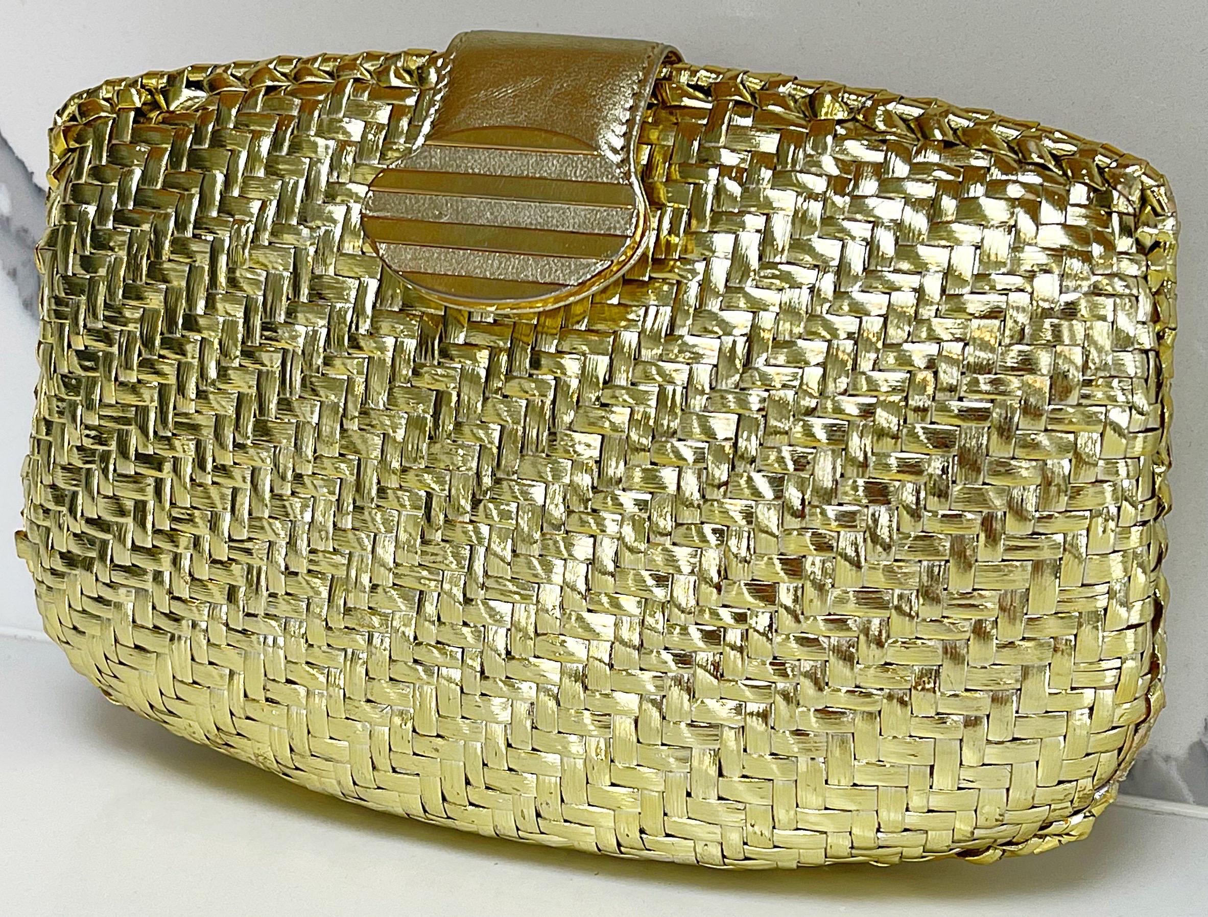 RODO 1980er Jahre Gold Korbweide beschichtetes Stroh Vintage 80er Jahre Handtasche Crossbody Clutch Bag im Angebot 7