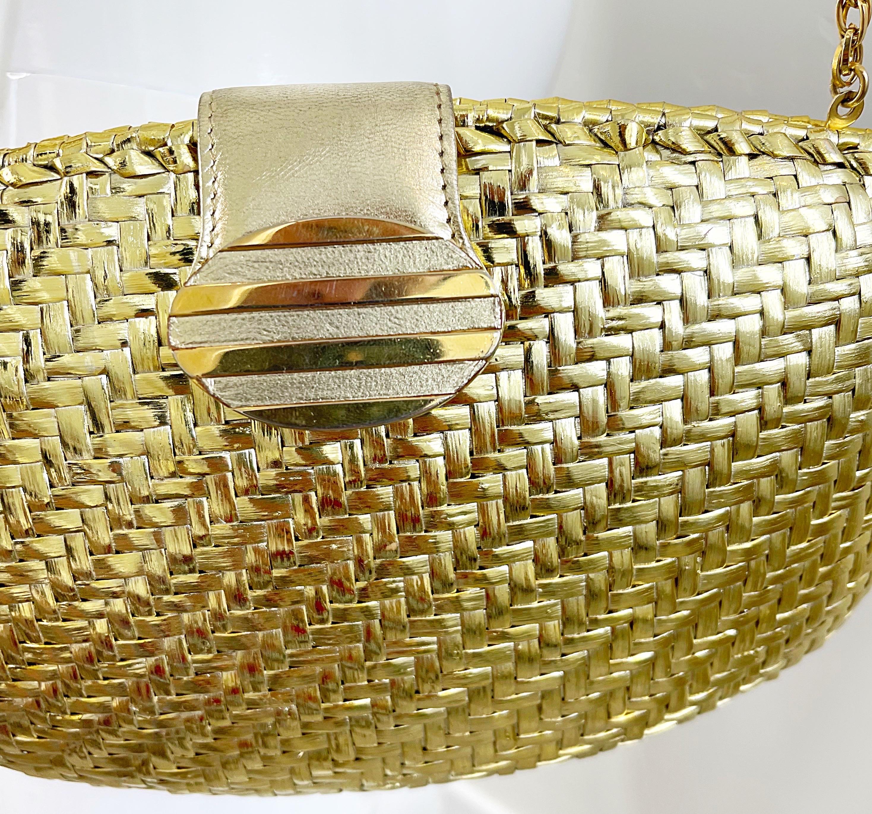 RODO 1980s Gold Wicker Coated Straw Vintage 80s Handbag Crossbody Clutch Bag Pour femmes en vente