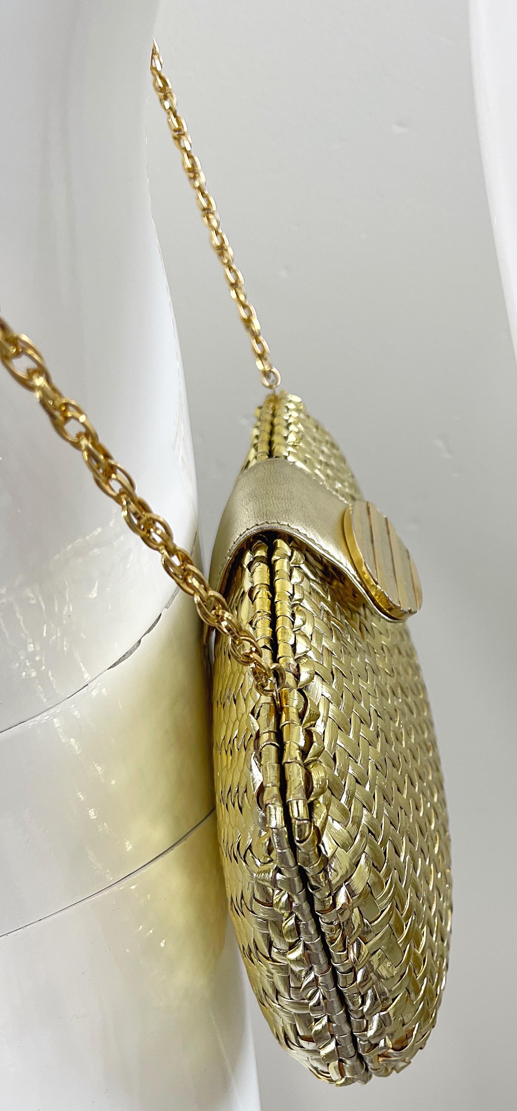 RODO 1980s Gold Wicker Coated Straw Vintage 80s Handbag Crossbody Clutch Bag For Sale 2