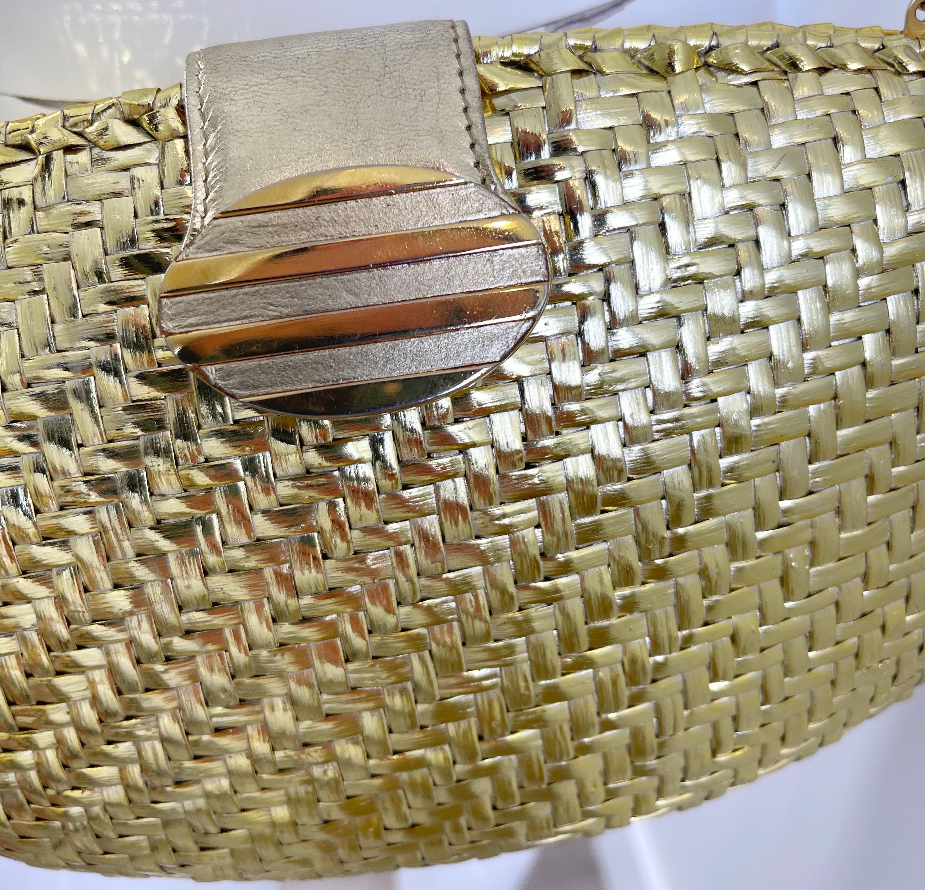 RODO 1980s Gold Wicker Coated Straw Vintage 80s Handbag Crossbody Clutch Bag For Sale 3