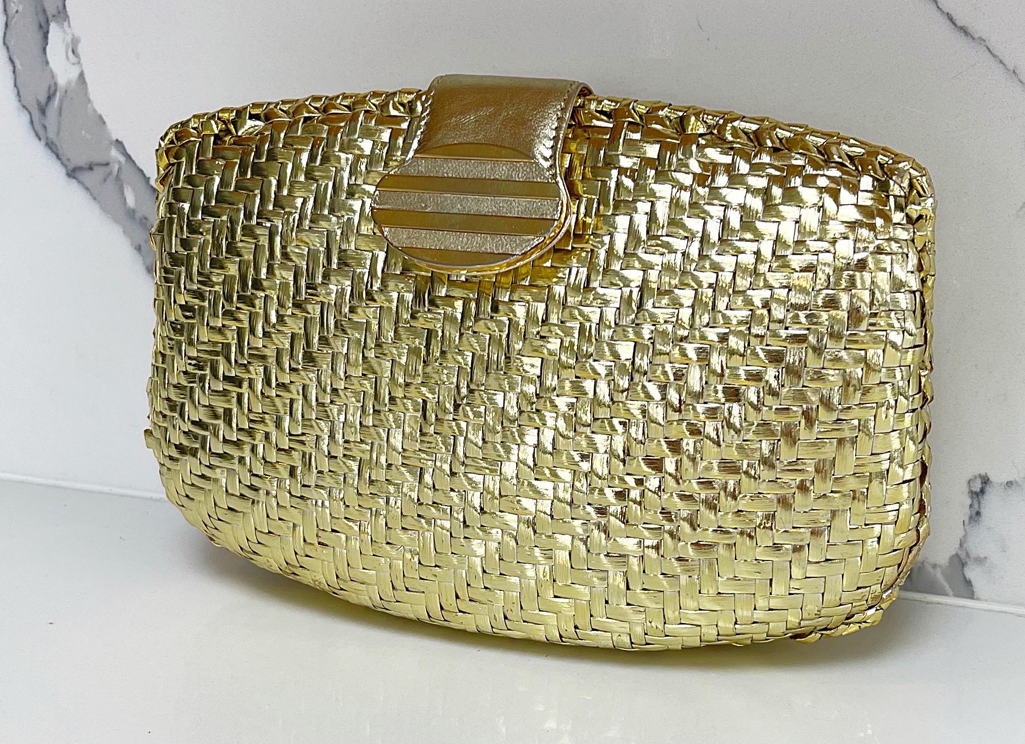 RODO 1980s Gold Wicker Coated Straw Vintage 80s Handbag Crossbody Clutch Bag For Sale 4