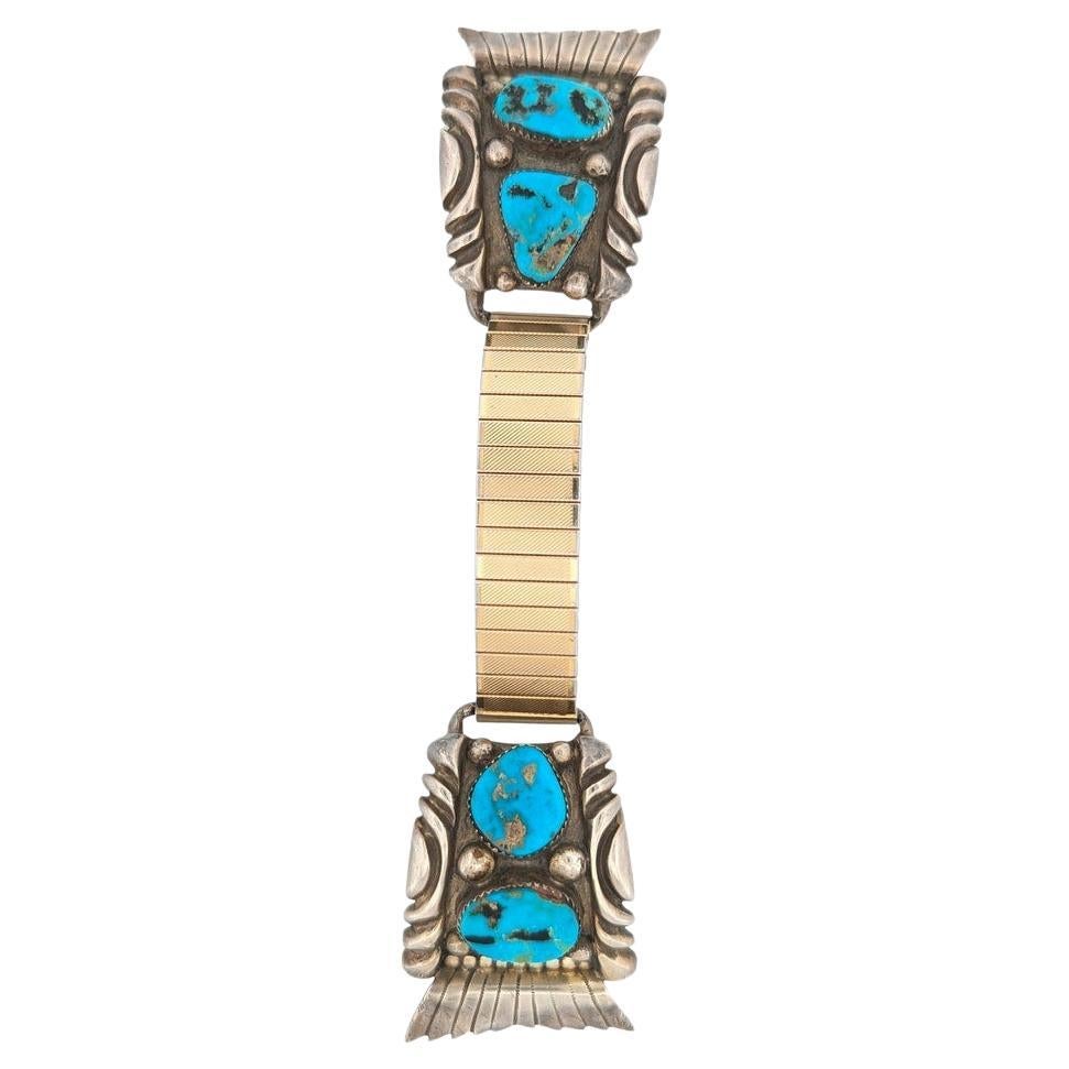 Rodeo Ridge Vintage Native American Sterling Silver Blue Turquoise watch band For Sale at 1stDibs silver turquoise watch band mens turquoise watch bands native american watch band