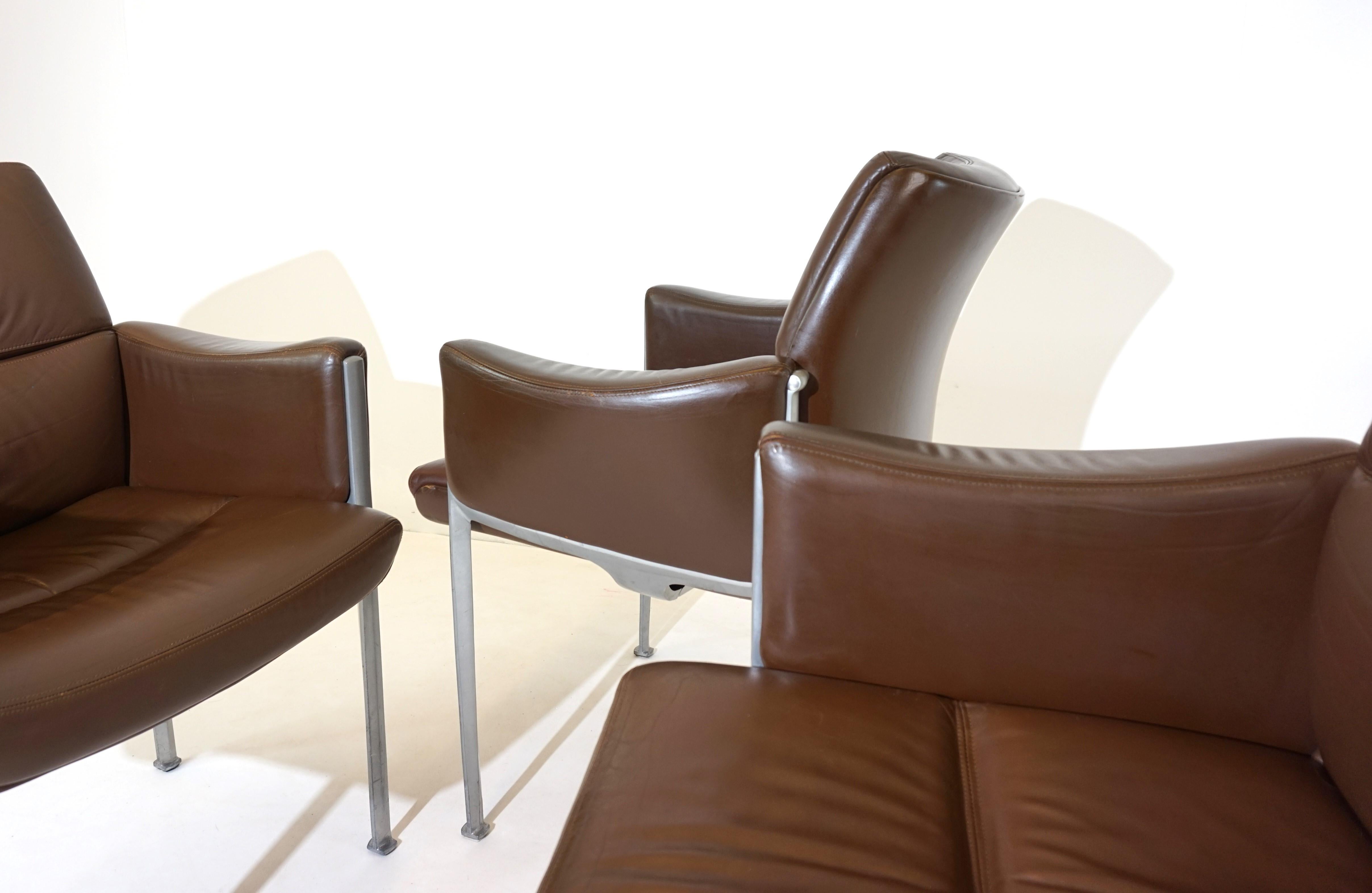 Röder Söhne Set of 3 leather office/dining room chairs by Miller Borgsen 3