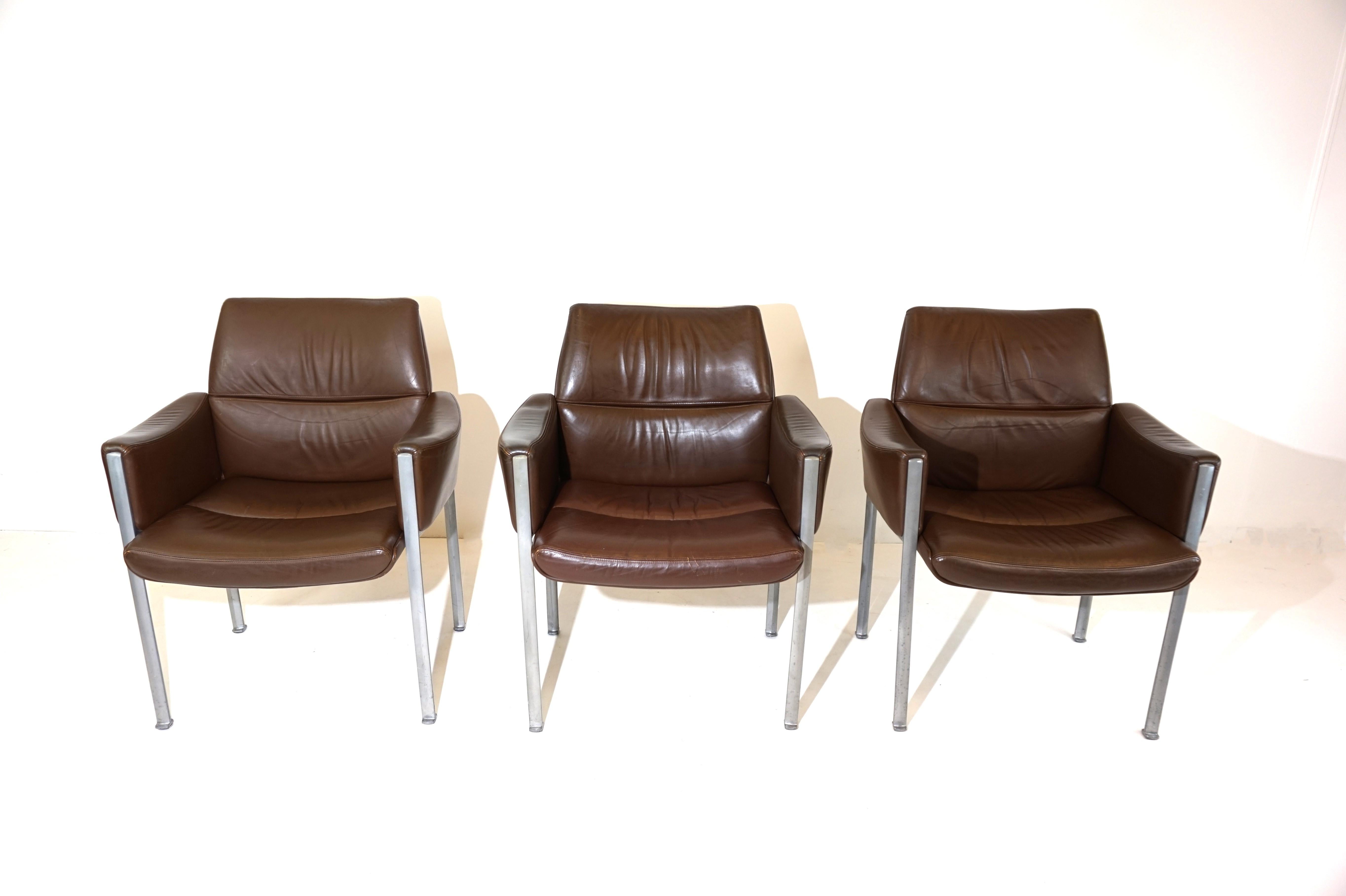 Röder Söhne Set of 3 leather office/dining room chairs by Miller Borgsen 6