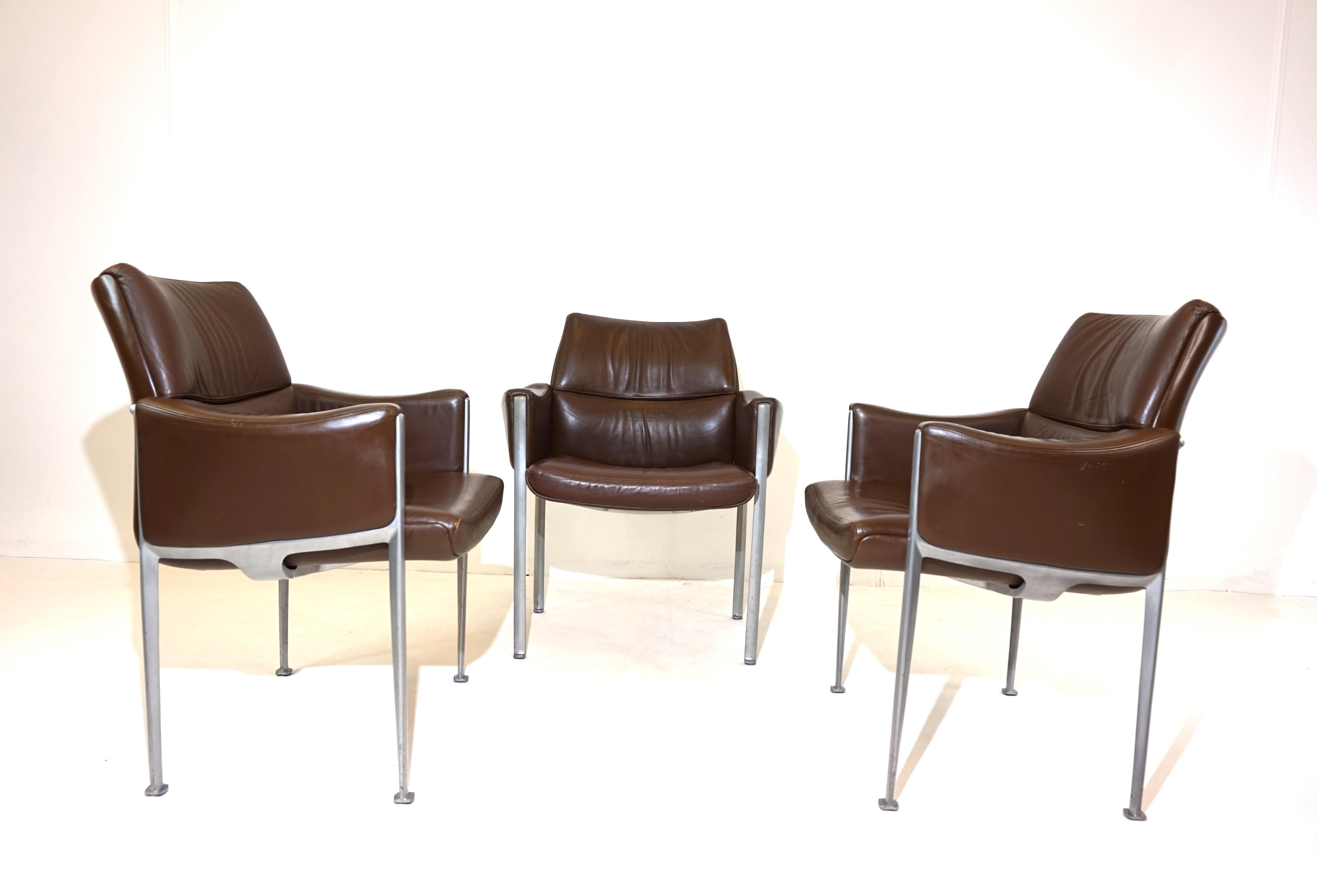 Mid-Century Modern Röder Söhne Set of 3 leather office/dining room chairs by Miller Borgsen