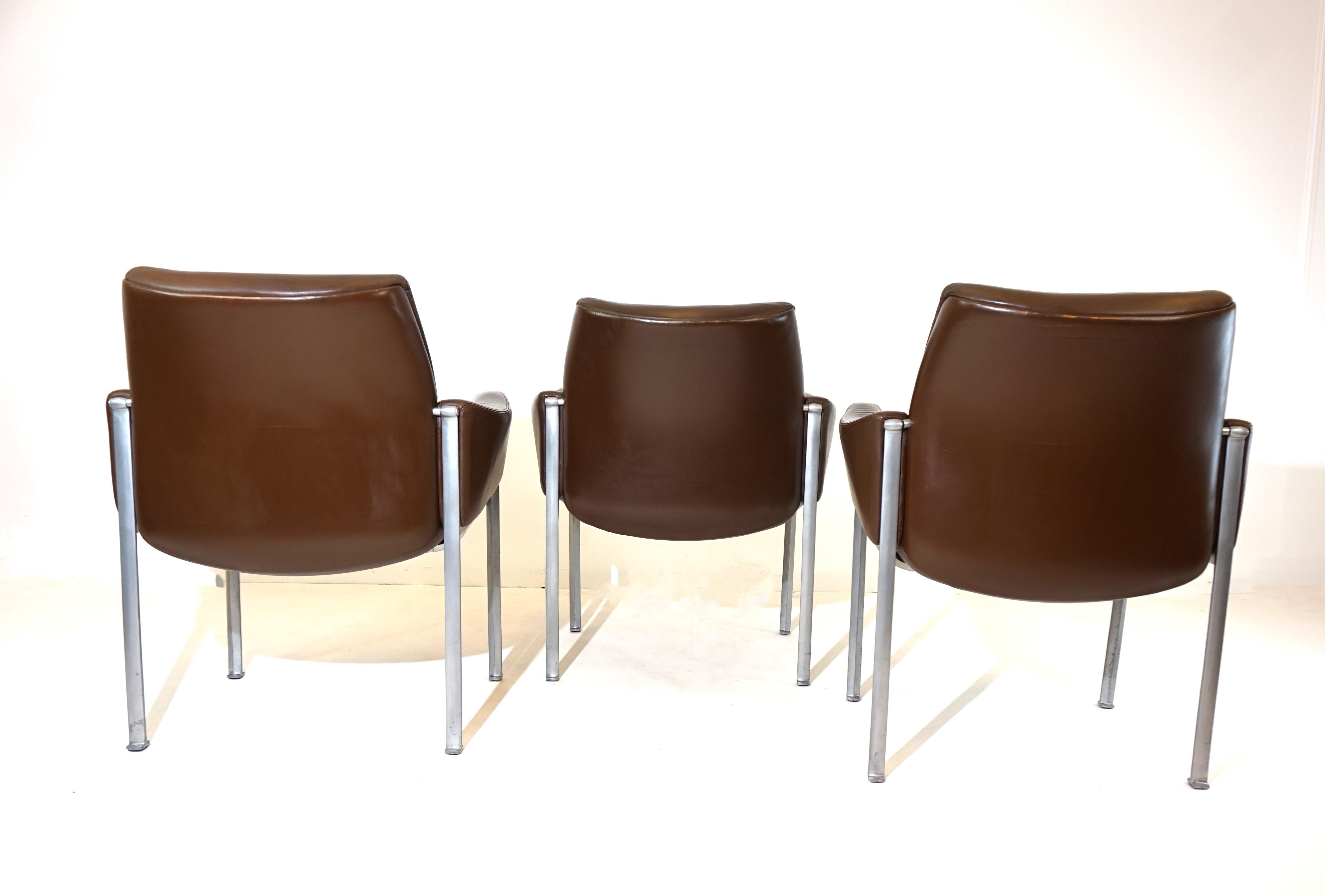 German Röder Söhne Set of 3 leather office/dining room chairs by Miller Borgsen