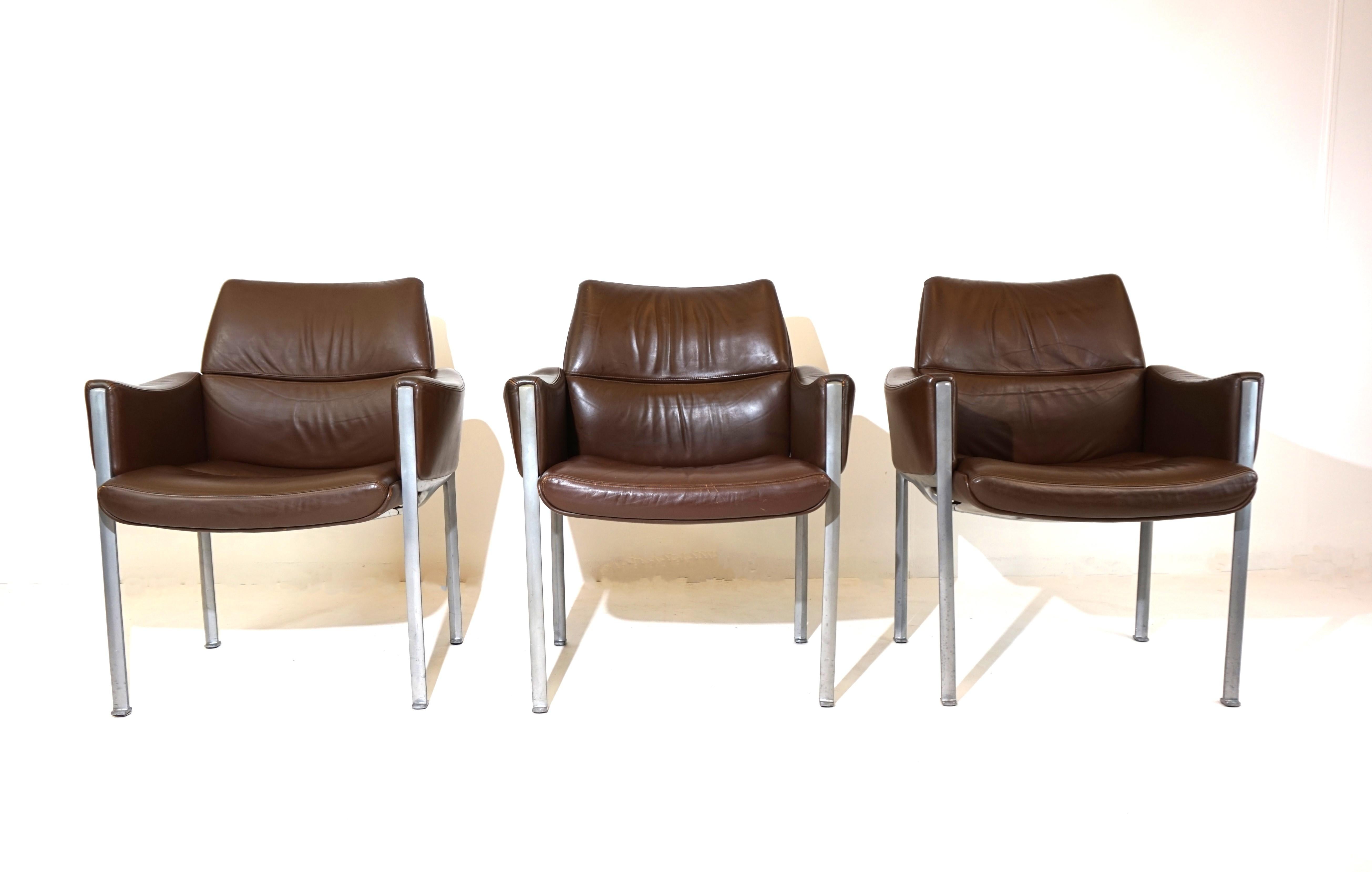 Röder Söhne Set of 3 leather office/dining room chairs by Miller Borgsen In Good Condition In Ludwigslust, DE