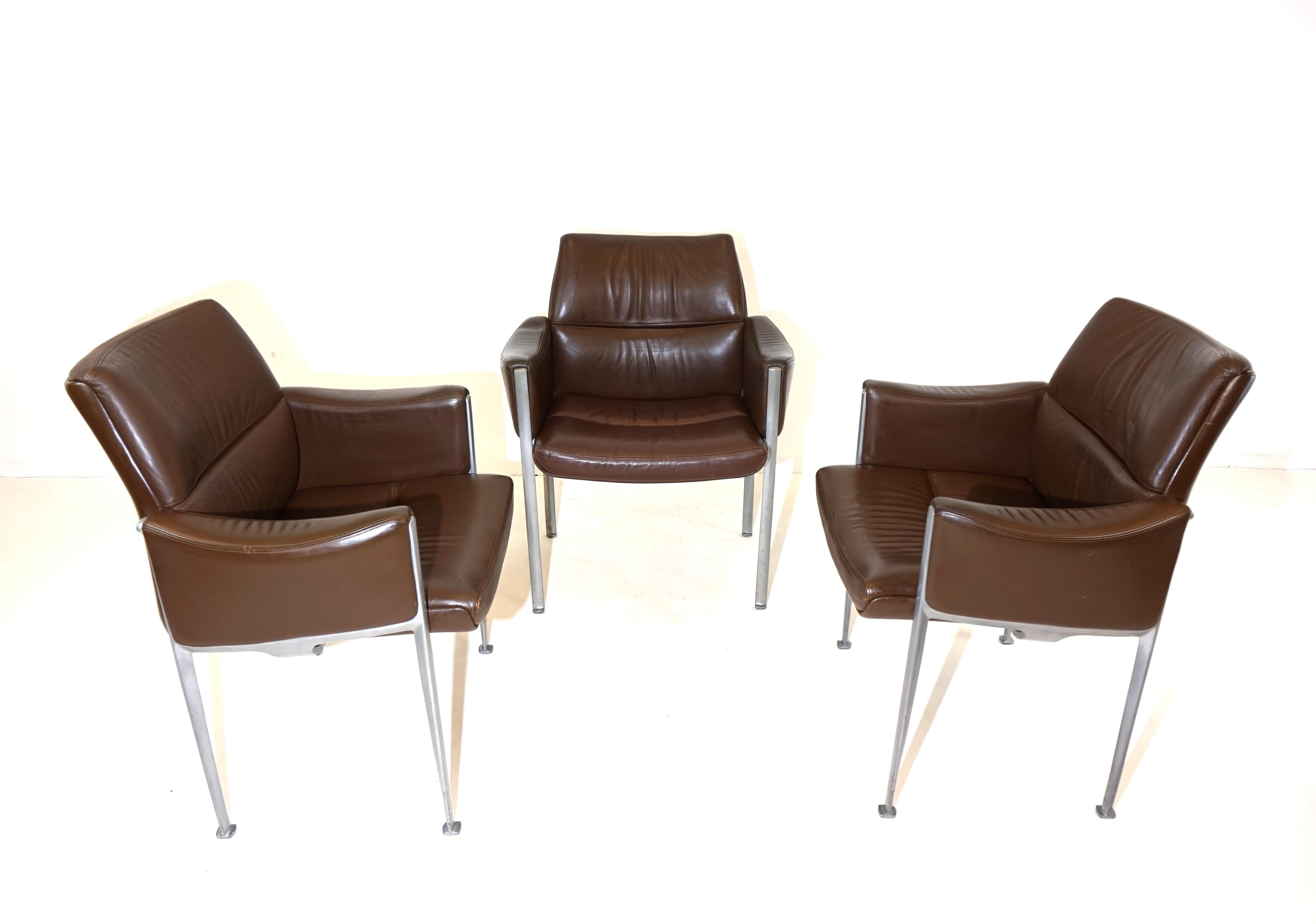Leather Röder Söhne Set of 3 leather office/dining room chairs by Miller Borgsen