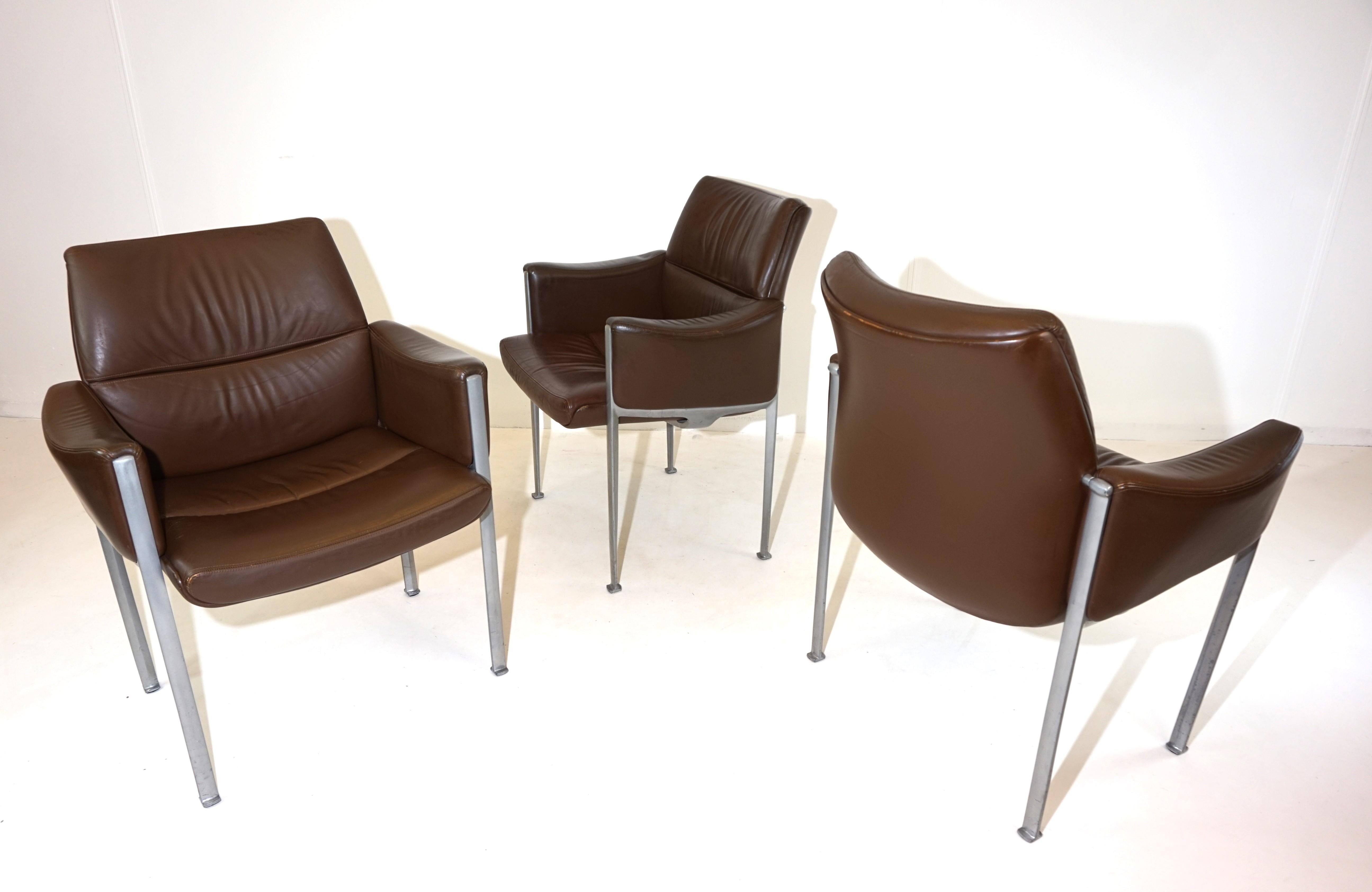 Röder Söhne Set of 3 leather office/dining room chairs by Miller Borgsen 1