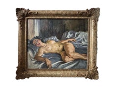 Follower of Roderic O'Connor, Female nude in an interior, large oil painting