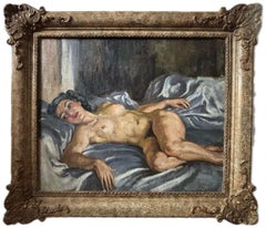 Follower of Roderic O'Connor, Female nude in an interior, large oil painting