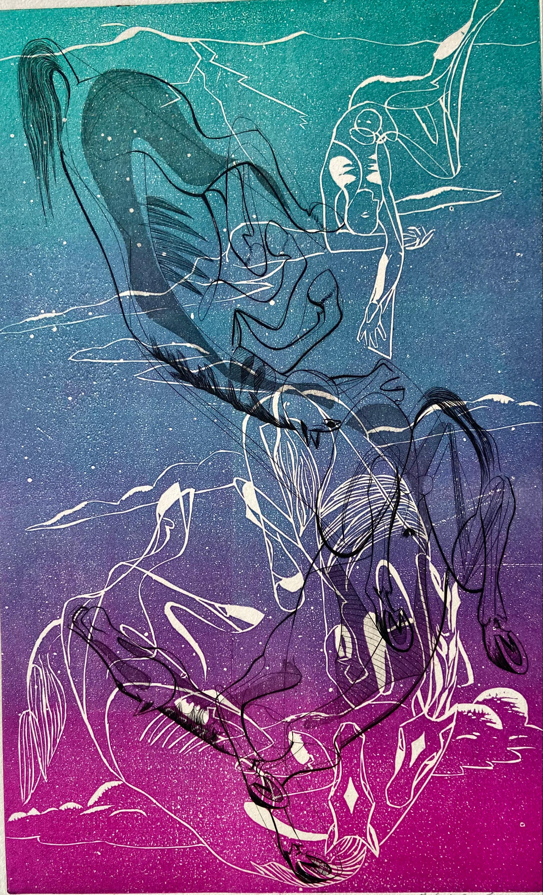 Composition avec cheval en movement, incisione originale