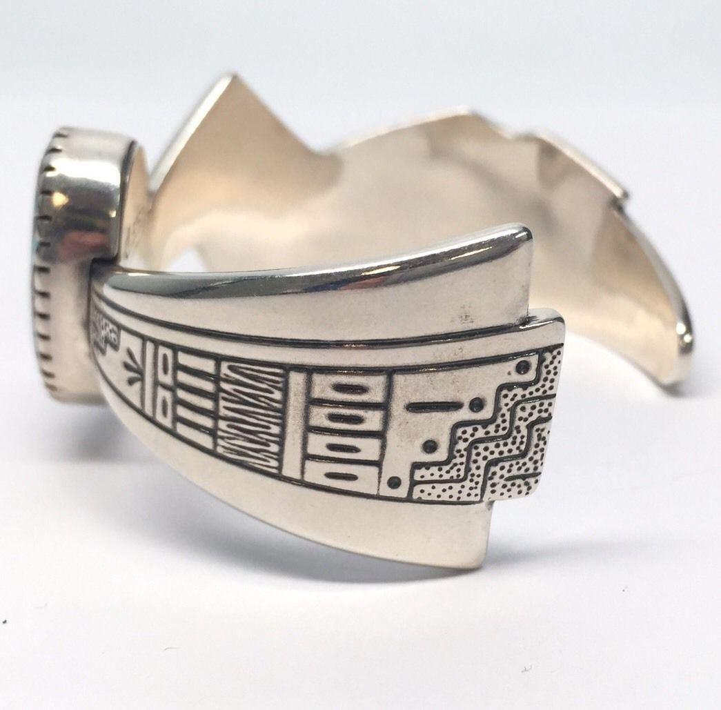 Roderick Tenorio Relios Sterling Silver Morning Star Inlay Cuff Bracelet In Good Condition In Washington Depot, CT