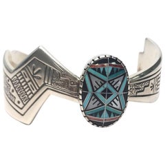 Roderick Tenorio Relios Sterling Silver Morning Star Inlay Cuff Bracelet