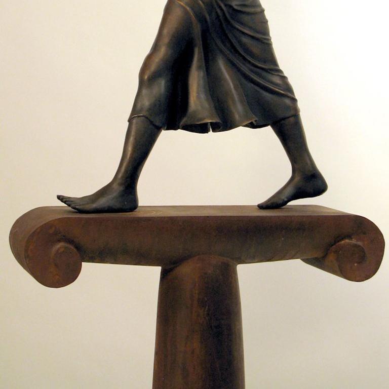 Truckin', by Rodger Jacobsen, female figure, bronze sculpture, steel base For Sale 2