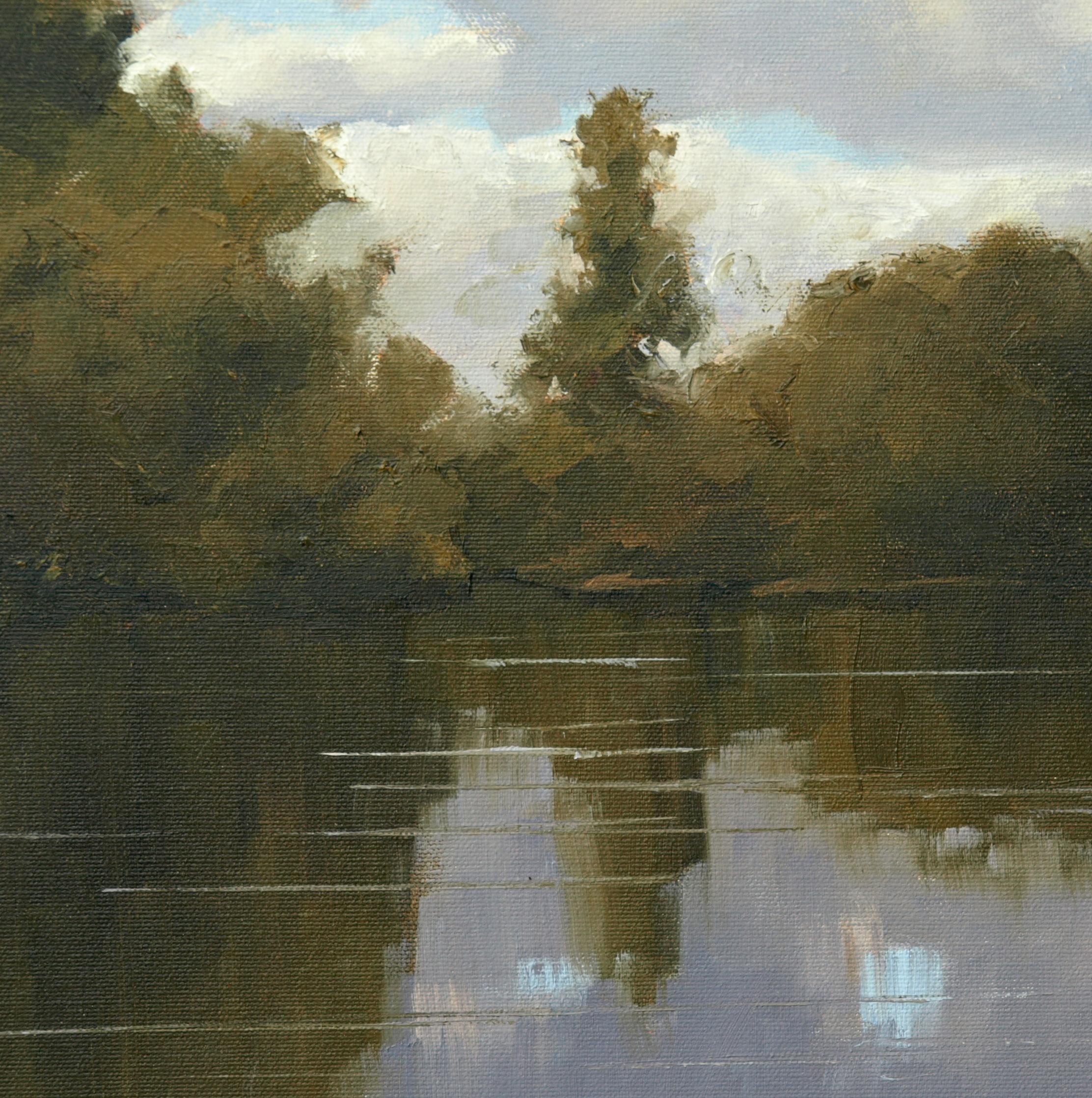painting of canoe on water