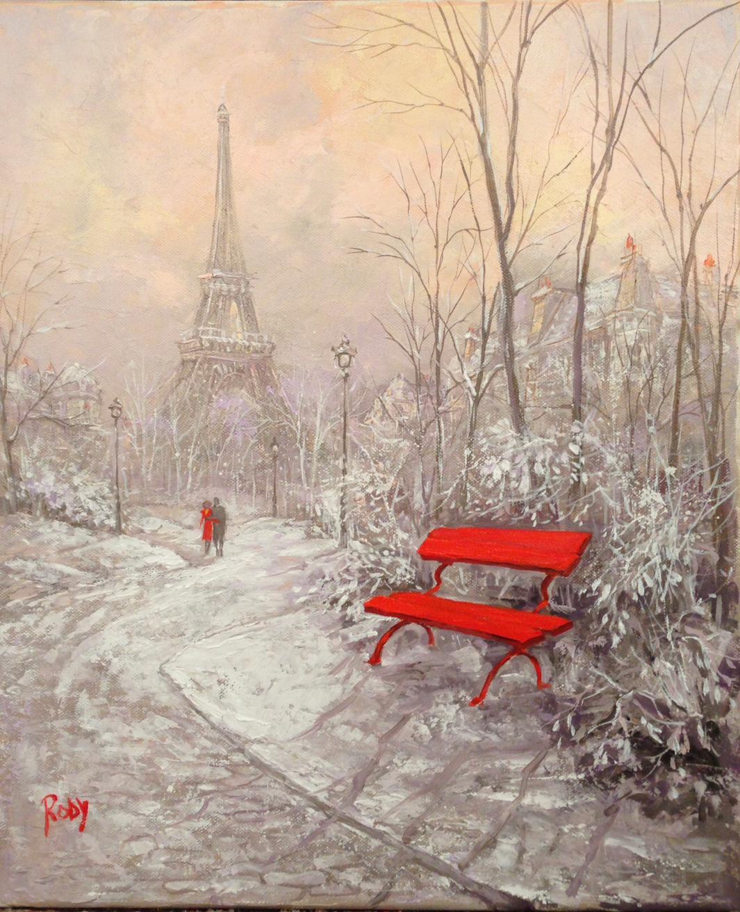 Eiffel Tower in winter - Painting by Rodica Iliesco